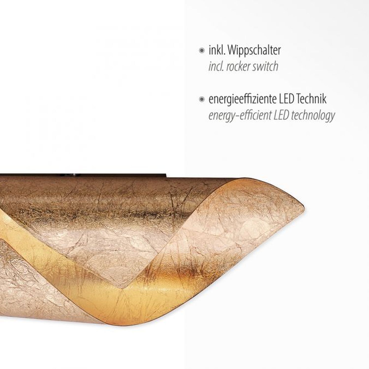 Stilvolle LED Wandleuchte Schalter 3000 K in Blattgold