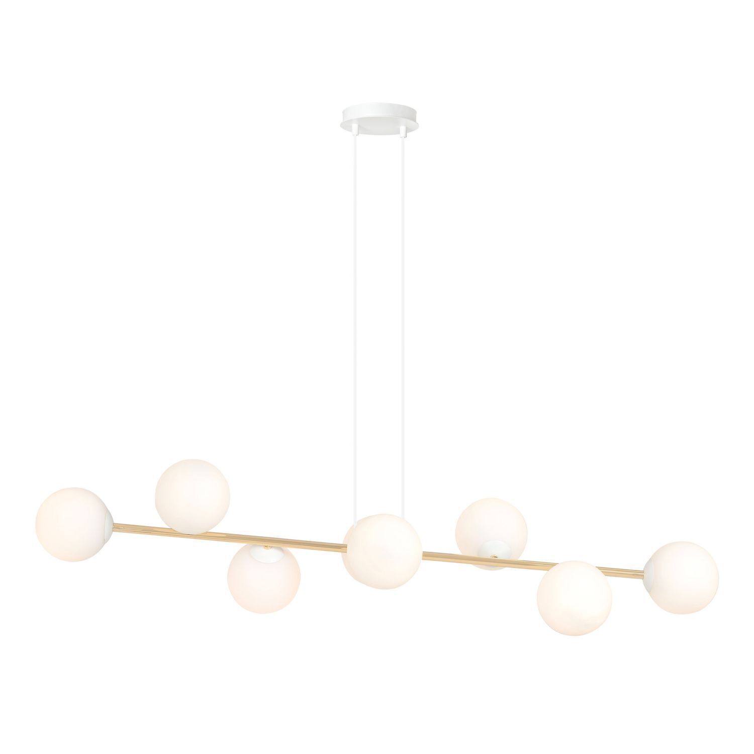 Hängelampe Weiß Gold 8x E14 Glas Metall 140 cm groß Leuchter, Lampe