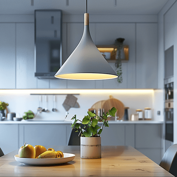 Küchenlampen pendant light, kitchen, plant, fruit bowl, wood table
