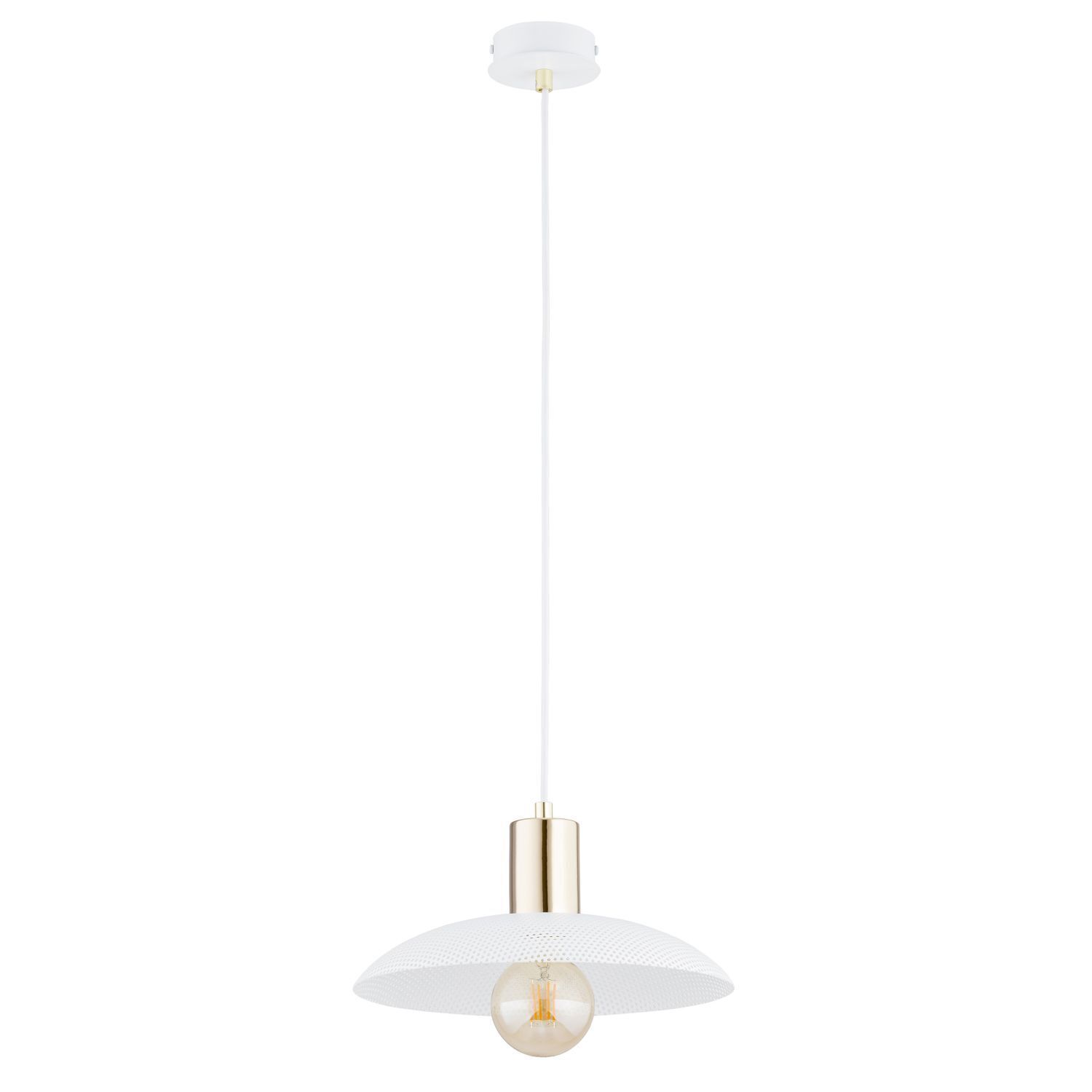Hängeleuchte Weiß Gold Ø 30 cm H: max. 100 cm verstellbar E27 Lampe, Kronleuchter