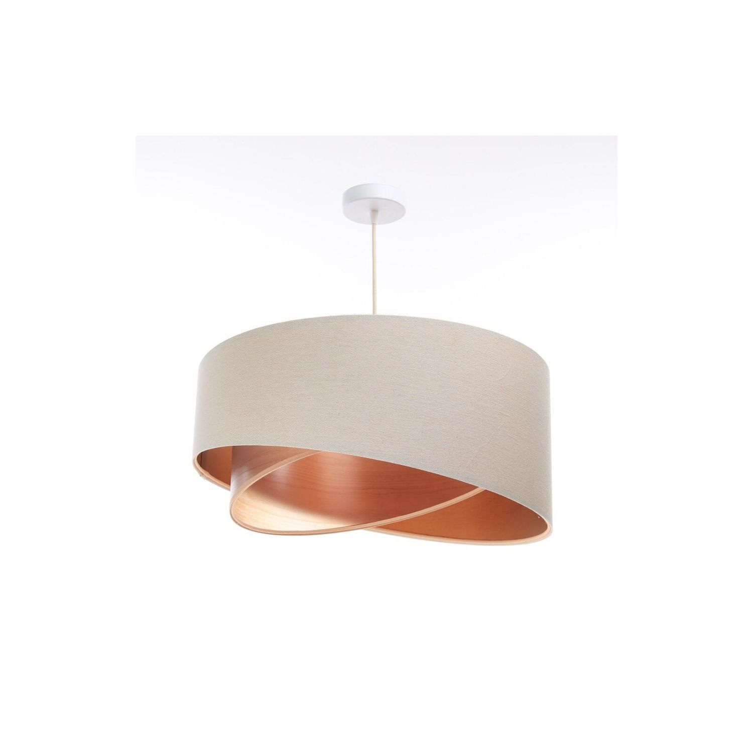 Hängeleuchte Leinen E27 rund D: 50 cm Modern Beige Kupfer