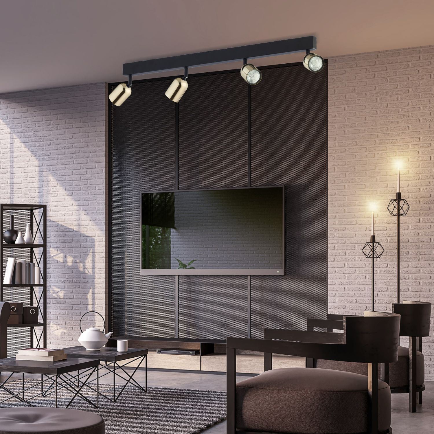 Deckenstrahler Wohnzimmer 84 cm lang Metall Schwarz Gold Drinnen, Innenarchitektur, Wohnzimmer, Dekoration Ihres Zuhauses, Holzpaneele