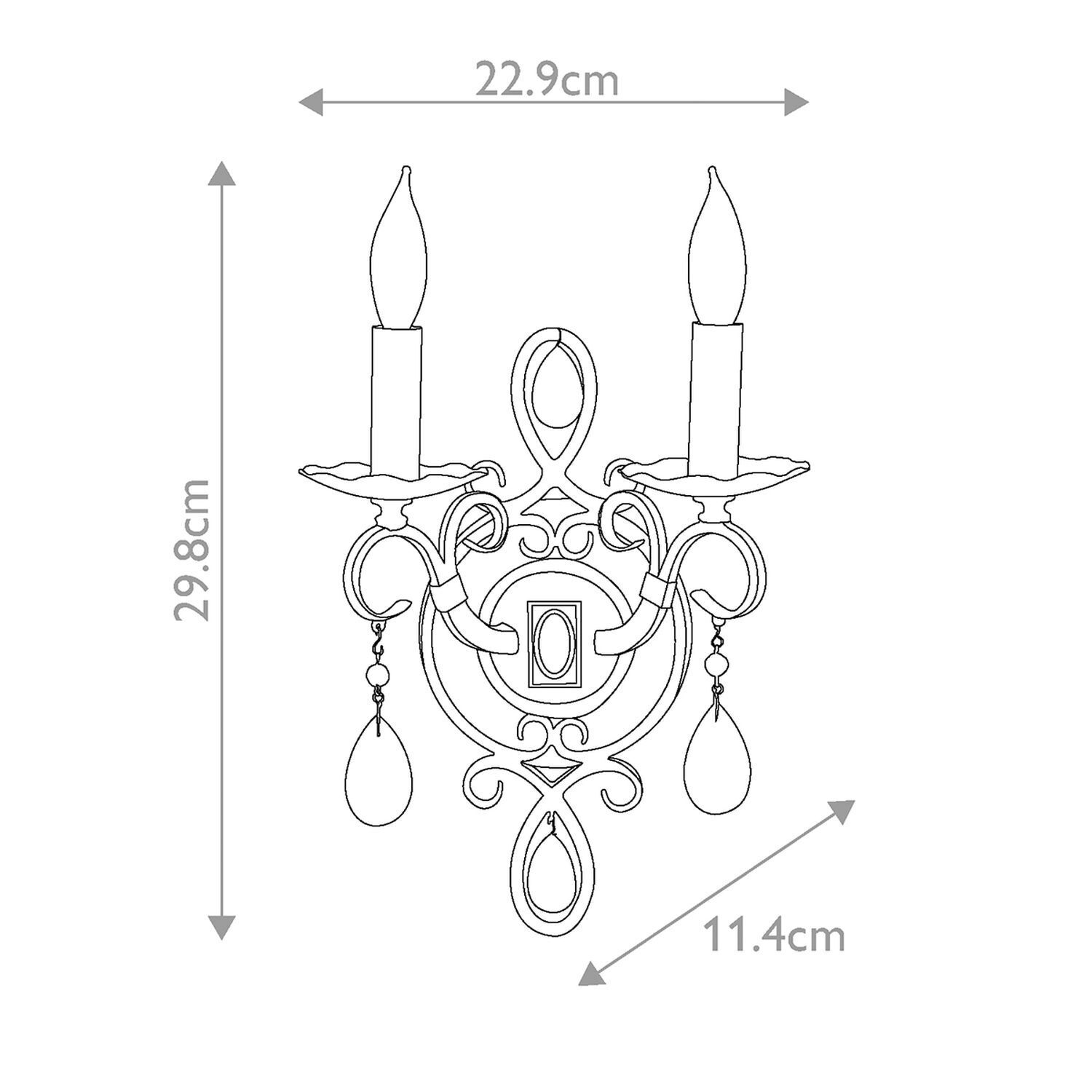 Wandlampe Metall Kristall 2x E14 H: 29,8 cm in Bronze Antik