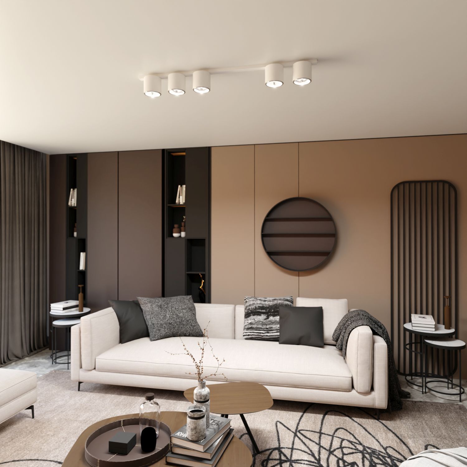 Deckenleuchte Metall 116 cm lang Weiß 5-flammig GU10 AR111 Dekoration für Zuhause, Innenarchitektur, Wohnzimmer, Couch, Kissen