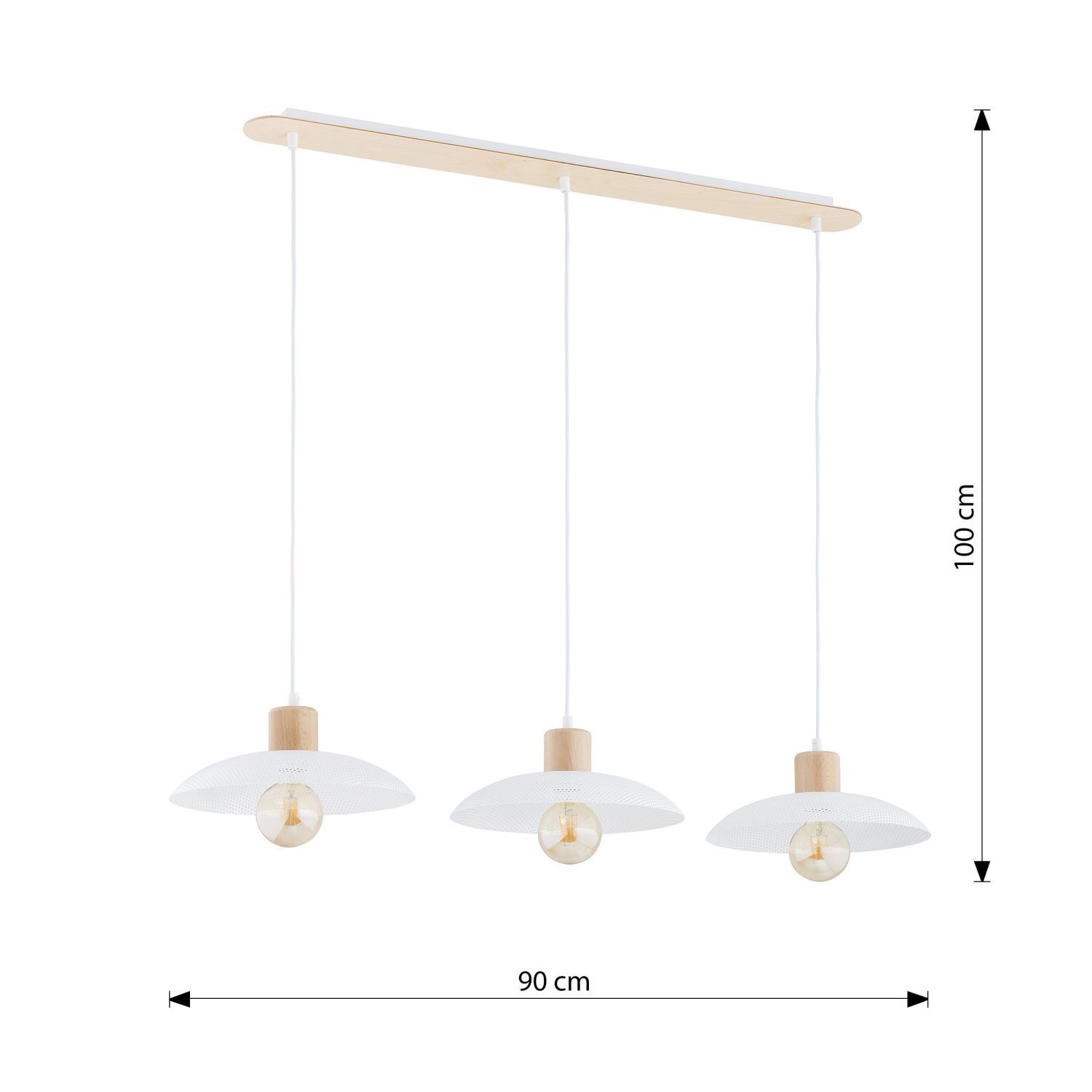 Pendelleuchte 3-flammig E27 L: 90 Weiß Holzoptik Metall