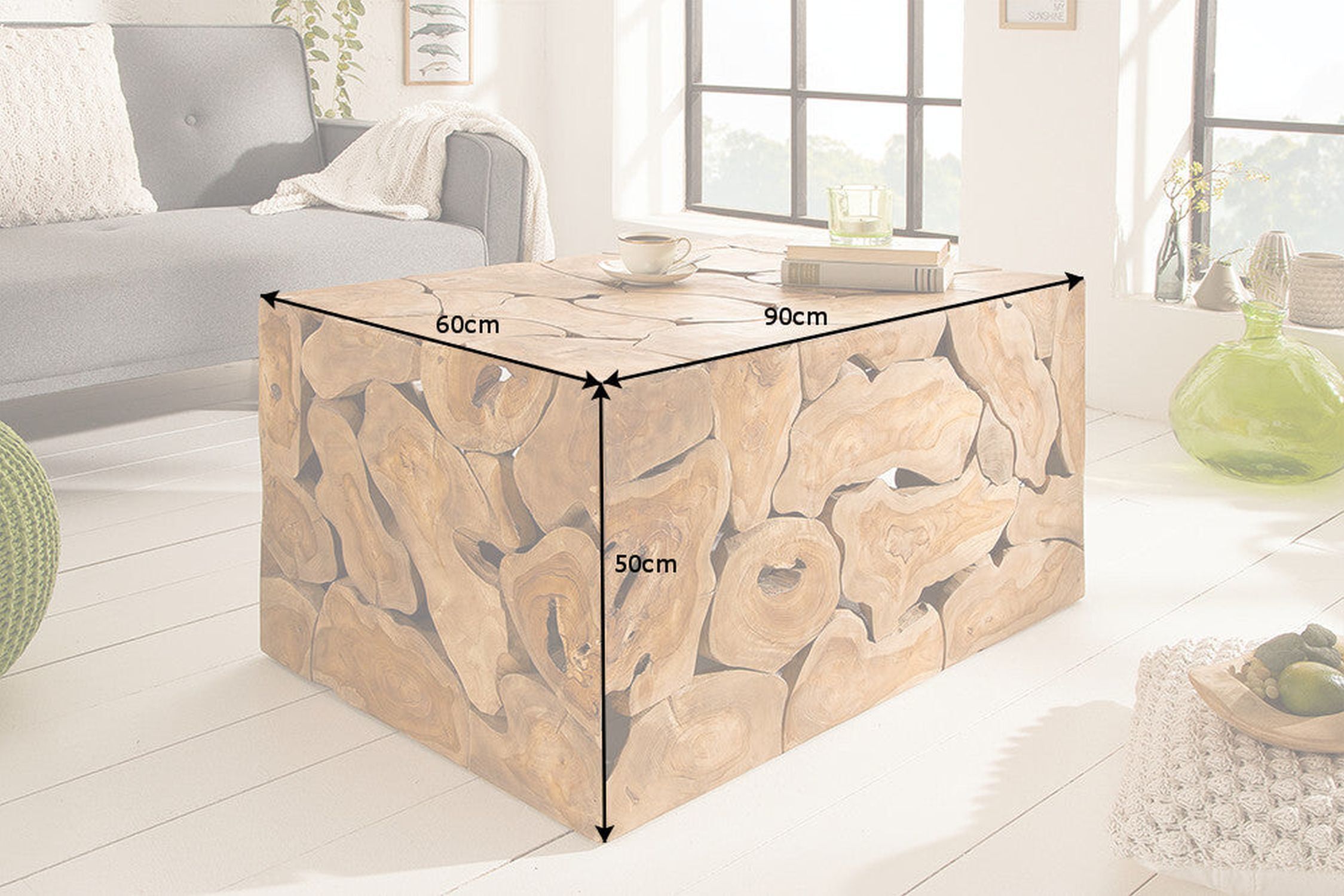 Couchtisch Teakholz in Natur 90 x 60 cm Handarbeit