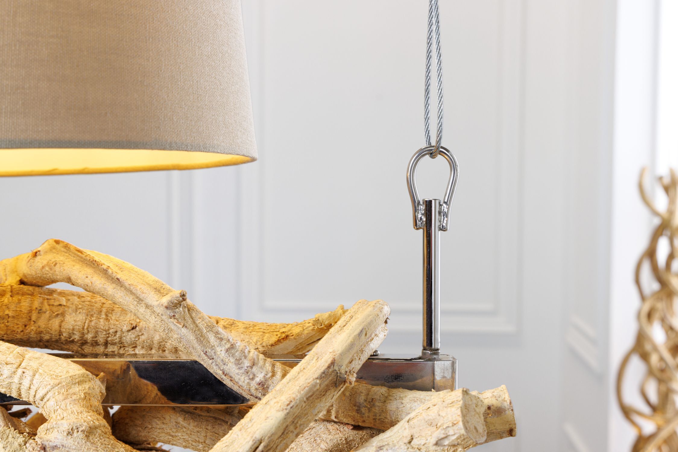 Blendarme Hängelampe 3-flammig Holz Leinen 165 cm lang