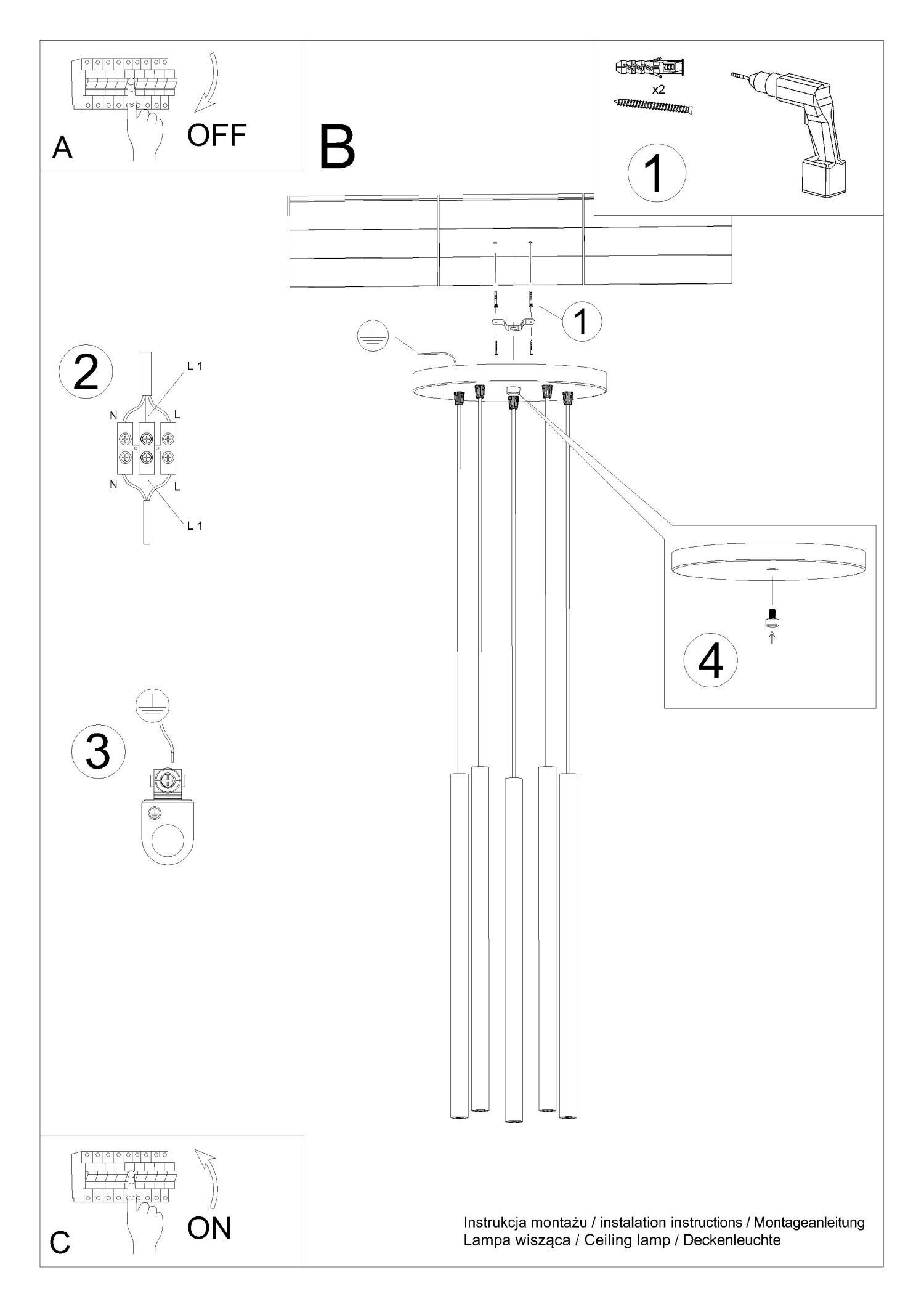 Runde Hängelampe Schwarz Stahl G9 L:25 cm akzentuiert decke lampe, pendel lampe, mehrarmig, metallstangen, montage erforderlich