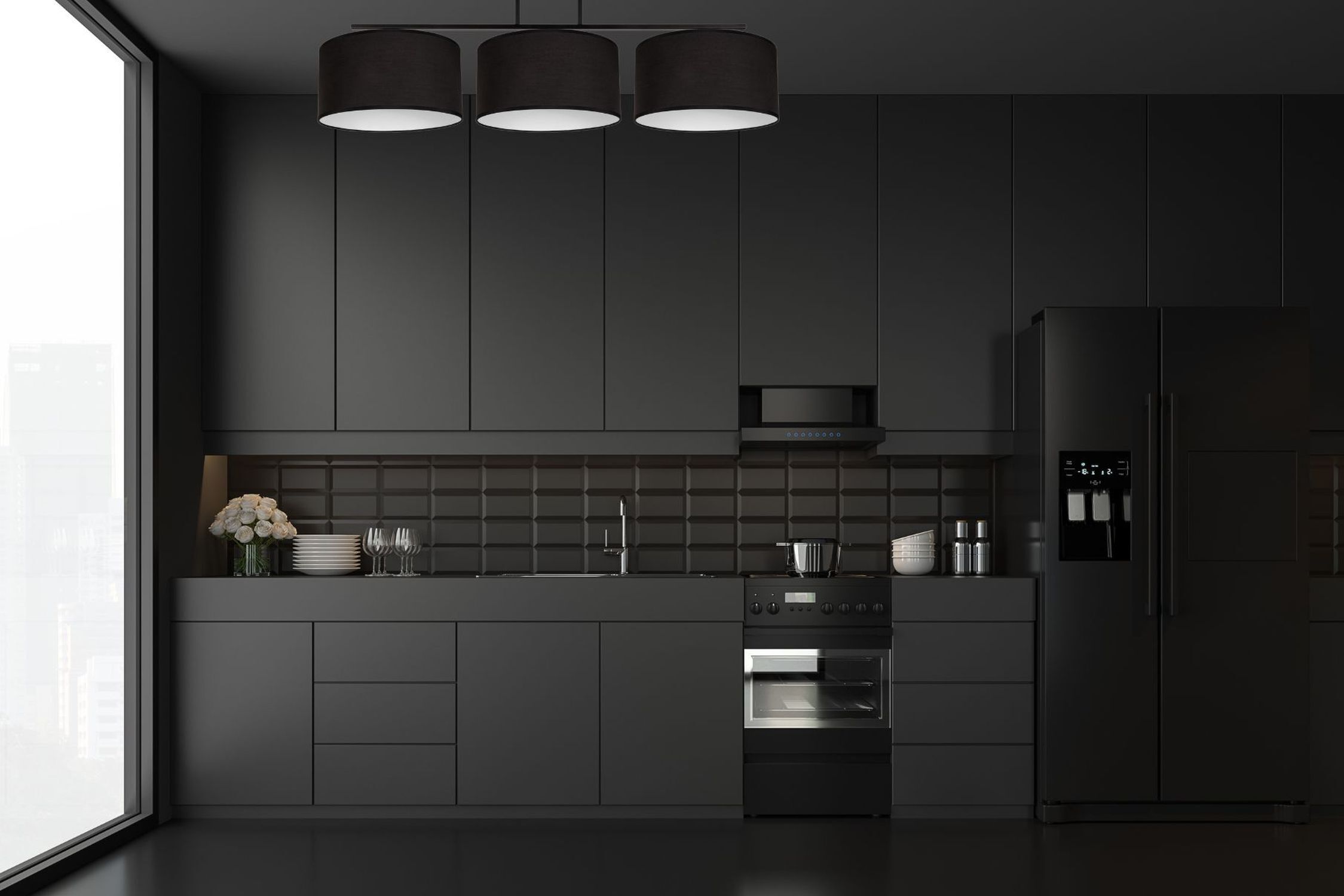 Blendarme Deckenlampe Stoff Schwarz Weiß E27 3-flammig kitchen, staub, granit, schwarz, küche