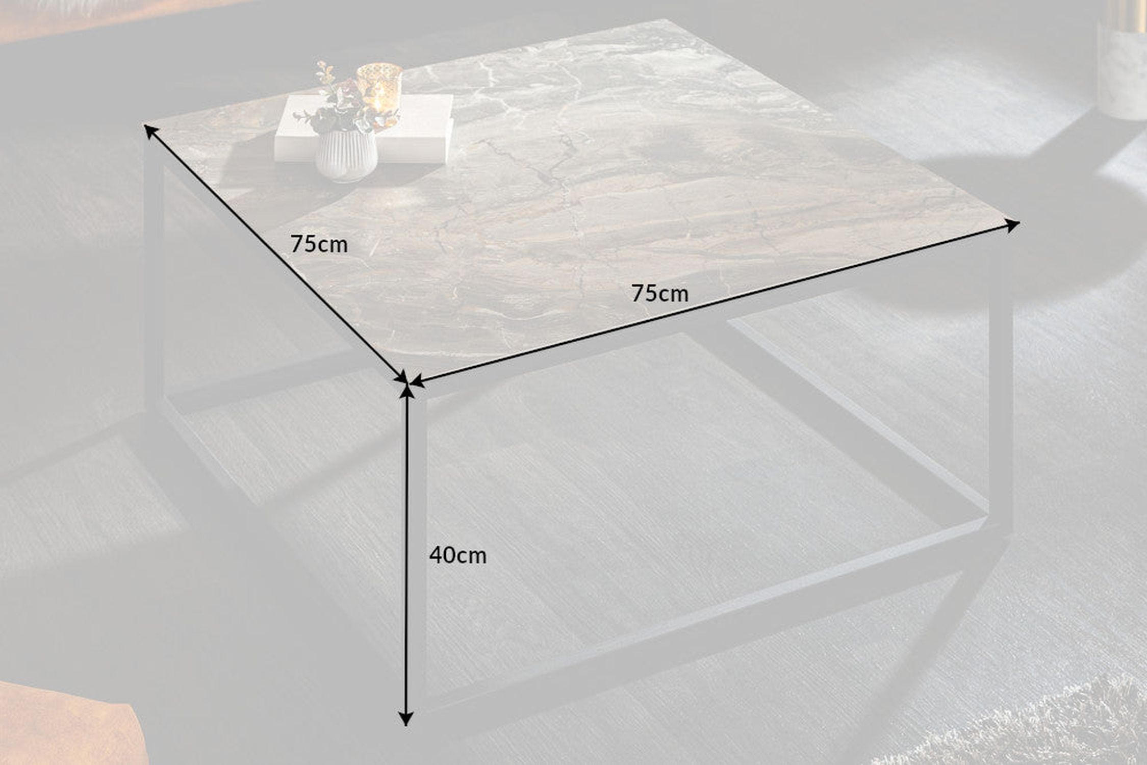 Couchtisch Keramik in Marmor Optik Schwarz 75x75cm (LxBxH)