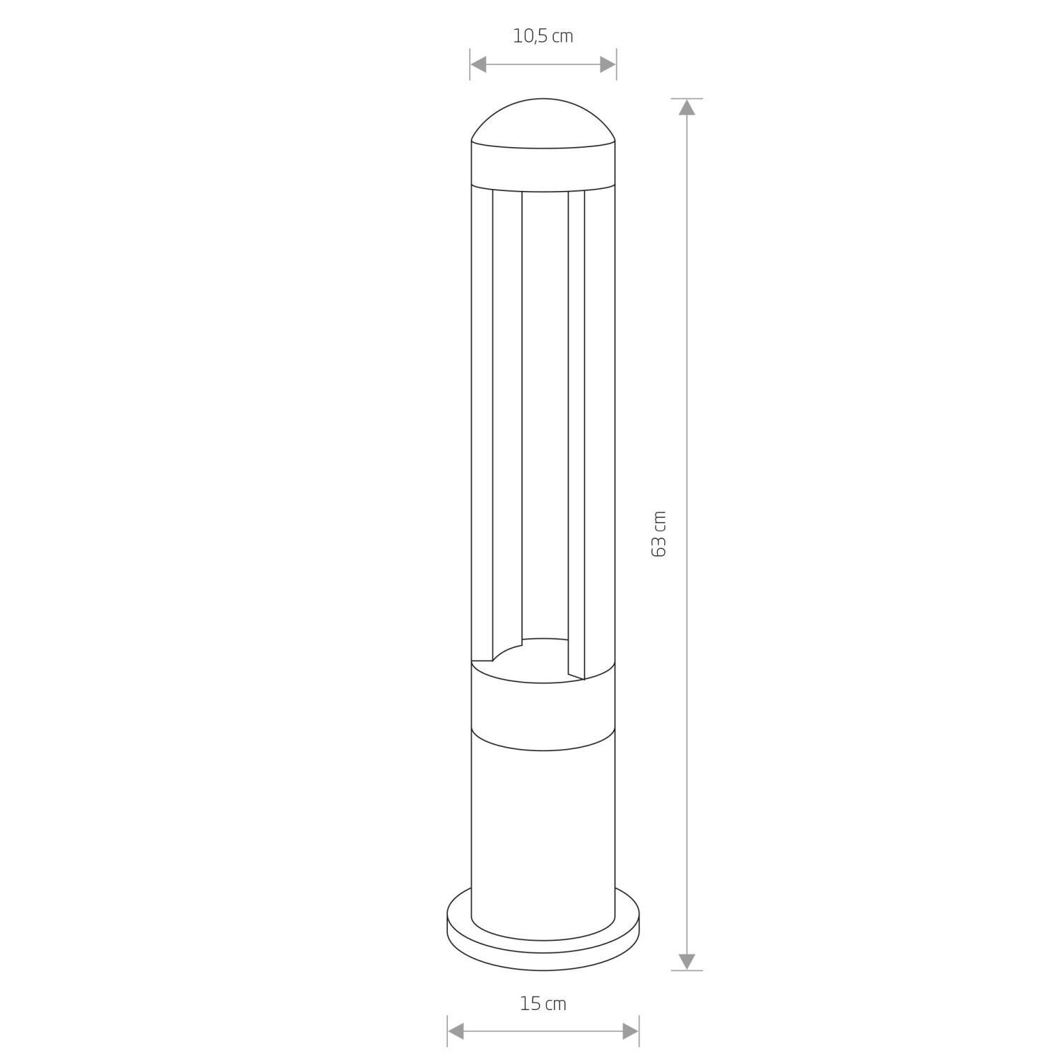 Lampe, Standlampe, runder Deckel, Röhrenform, Maße 63 cm
