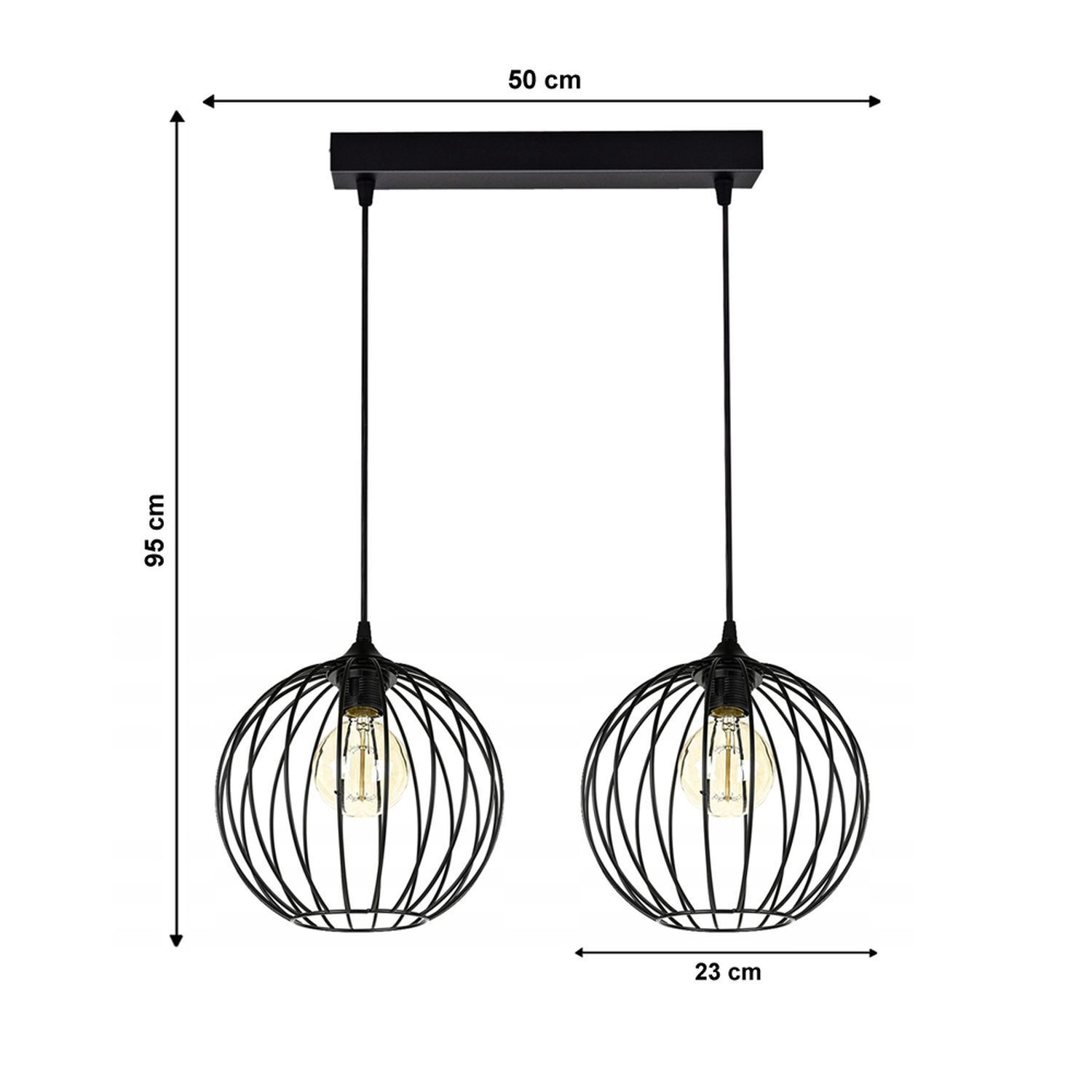 Pendelleuchte E27 Schwarz Metall 2-flammig L:60 cm