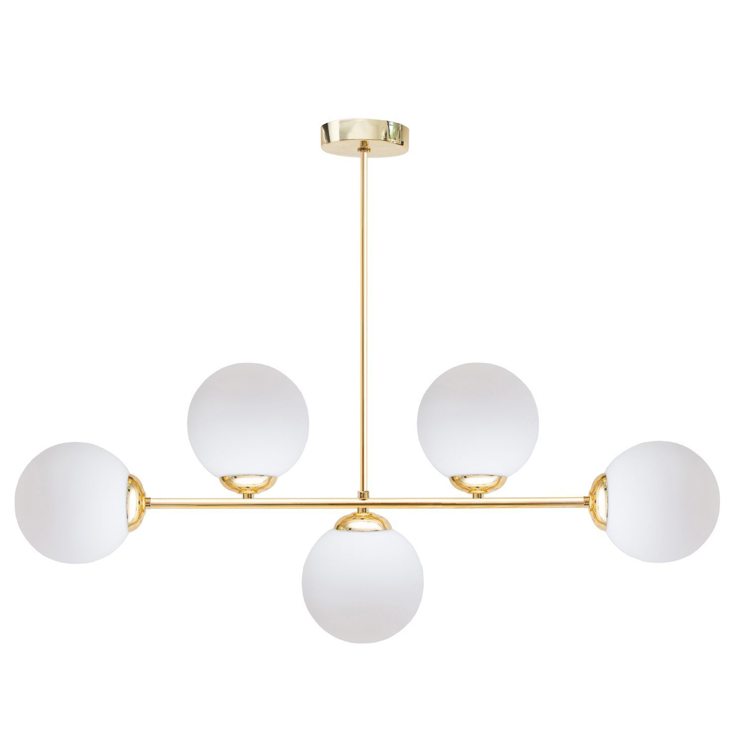 Goldene Deckenleuchte Glaskugeln blendarm 5-flmg Metall