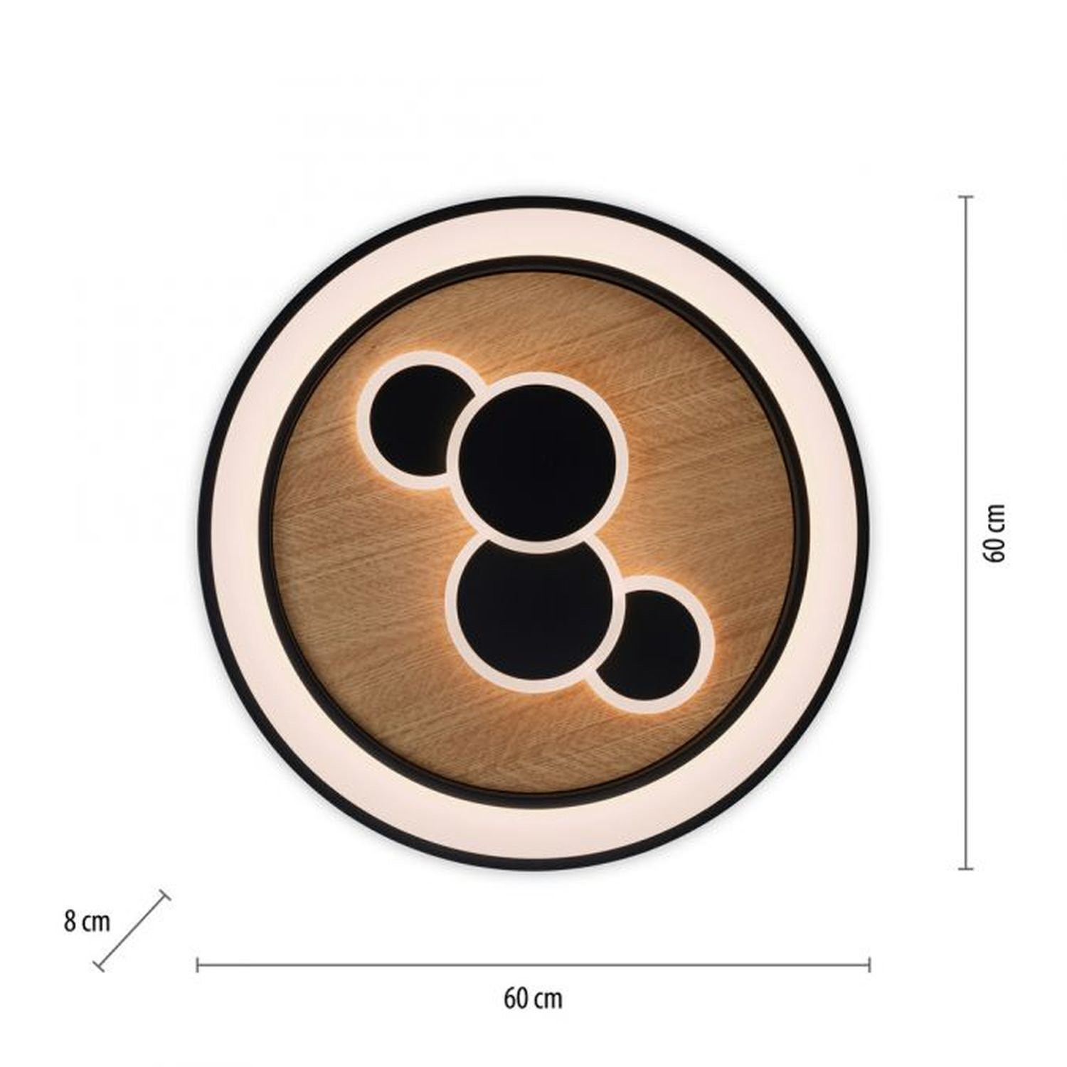 LED Deckenlampe rund Holz Schwarz Serienschalter 3000 K