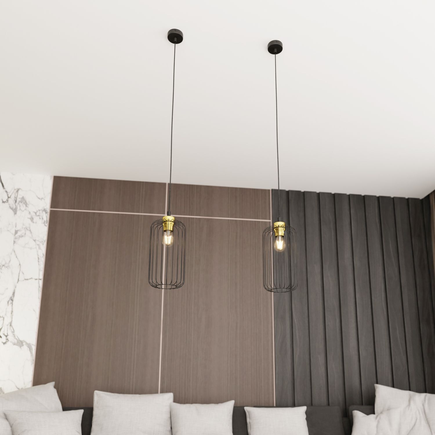 Stylische Pendelleuchte Schwarz Gold Metall E27 B:16 cm