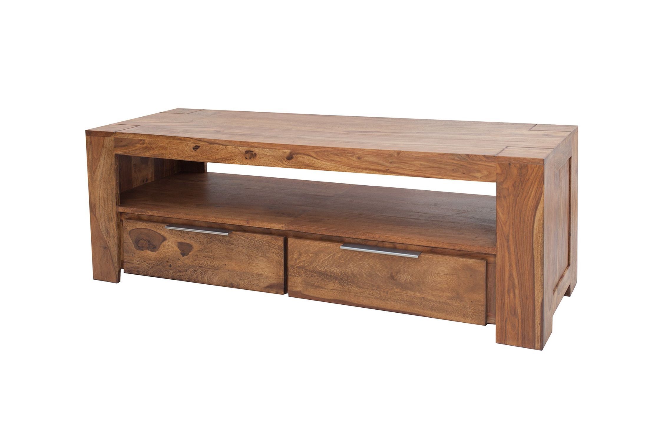 TV Lowboard Holz Sheesham 130 x 45 cm Schubladen großes Fach