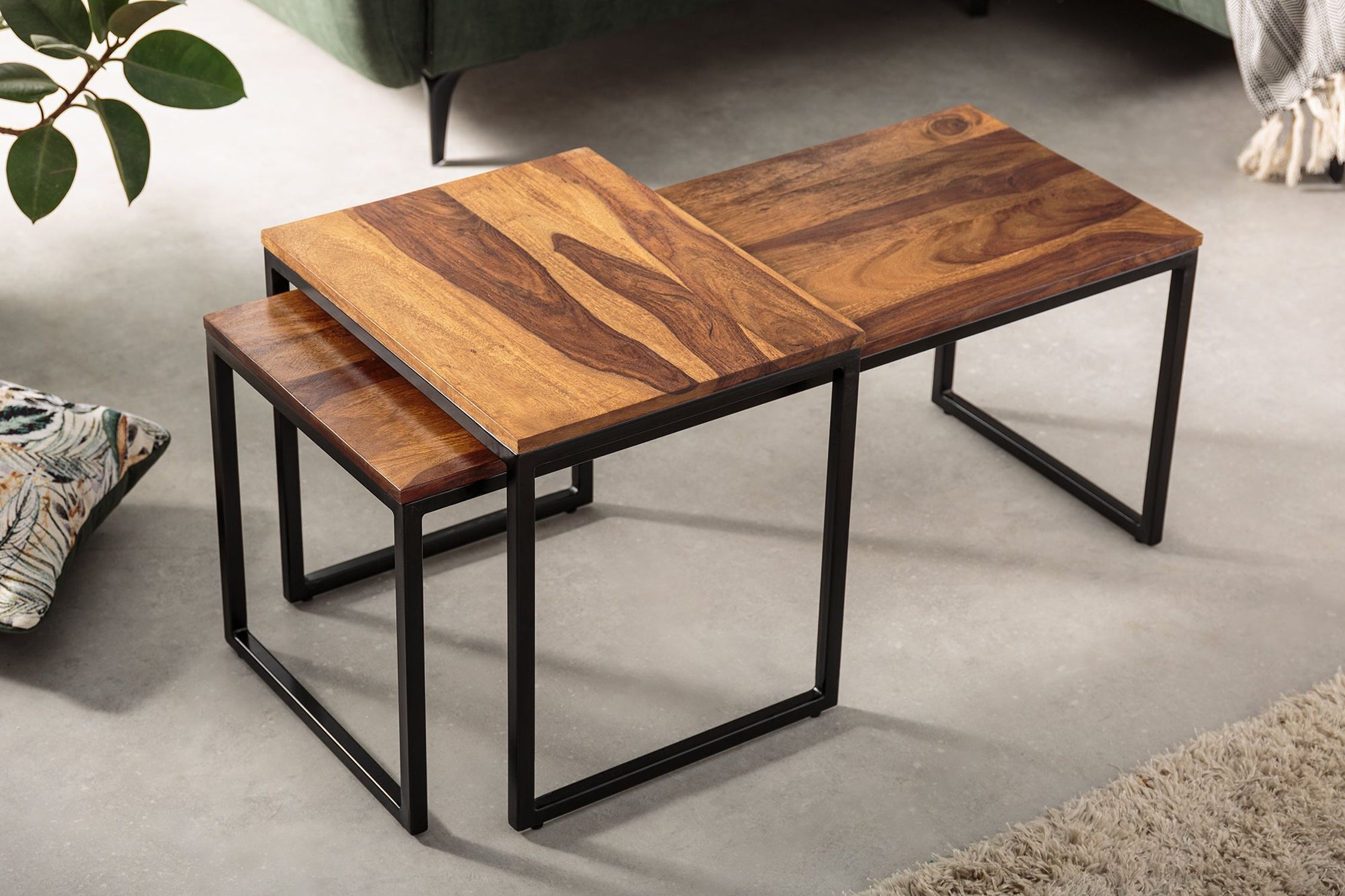 Couchtisch Sheesham Holz Metall 2er Set