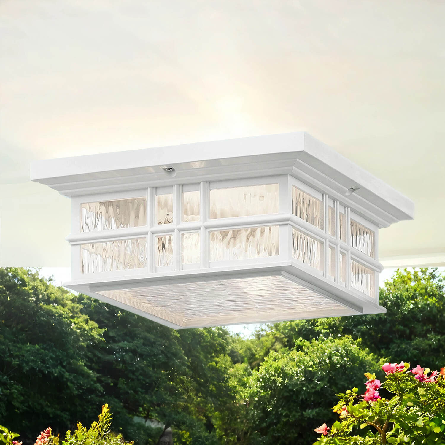 Deckenleuchte außen IP44 E27 Glas Rustikal Weiß Deckenleuchte