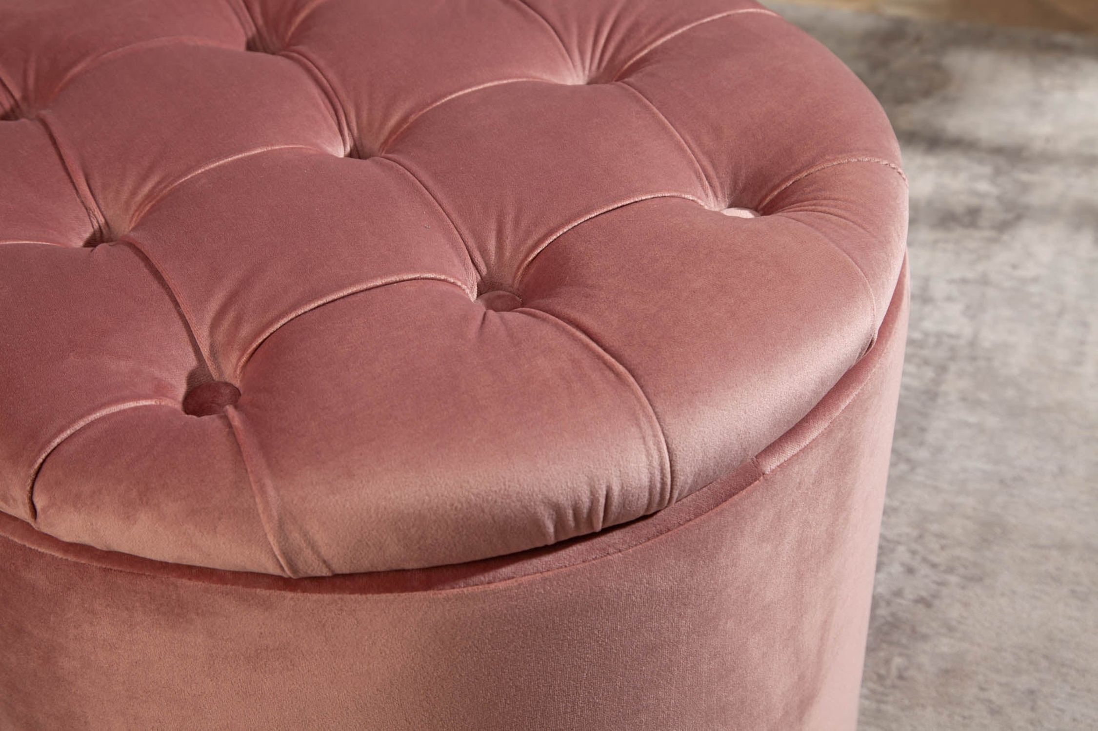 Samthocker mit Stauraum Rosa Ø 50 cm H: 43 cm Chesterfield Moebel, Osmanisch