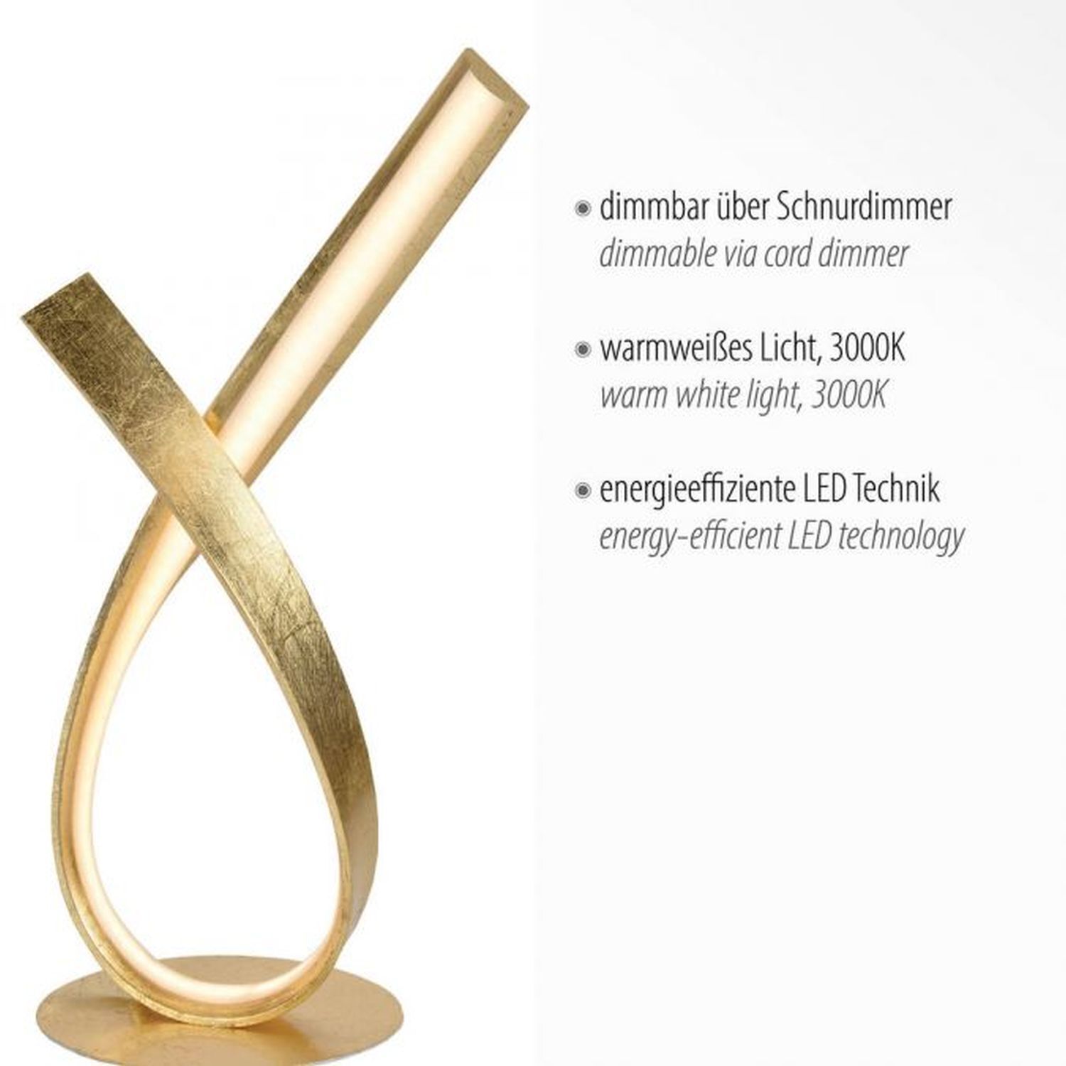 Elegante LED Tischlampe in Blattgold 38,5 cm dimmbar Schwert, Waffe