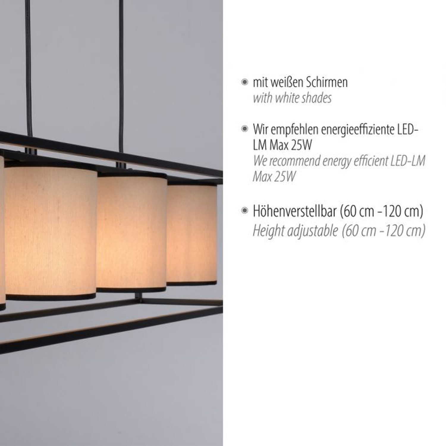 Pendelleuchte Stoff Metall Beige Schwarz E27 80 cm lang