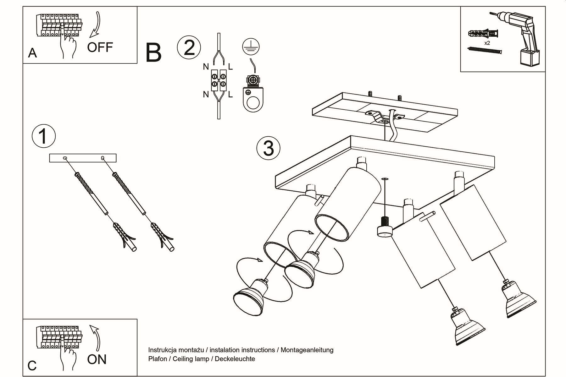 Deckenstrahler Metall 4-flammig Chrom B: 25 cm GU10