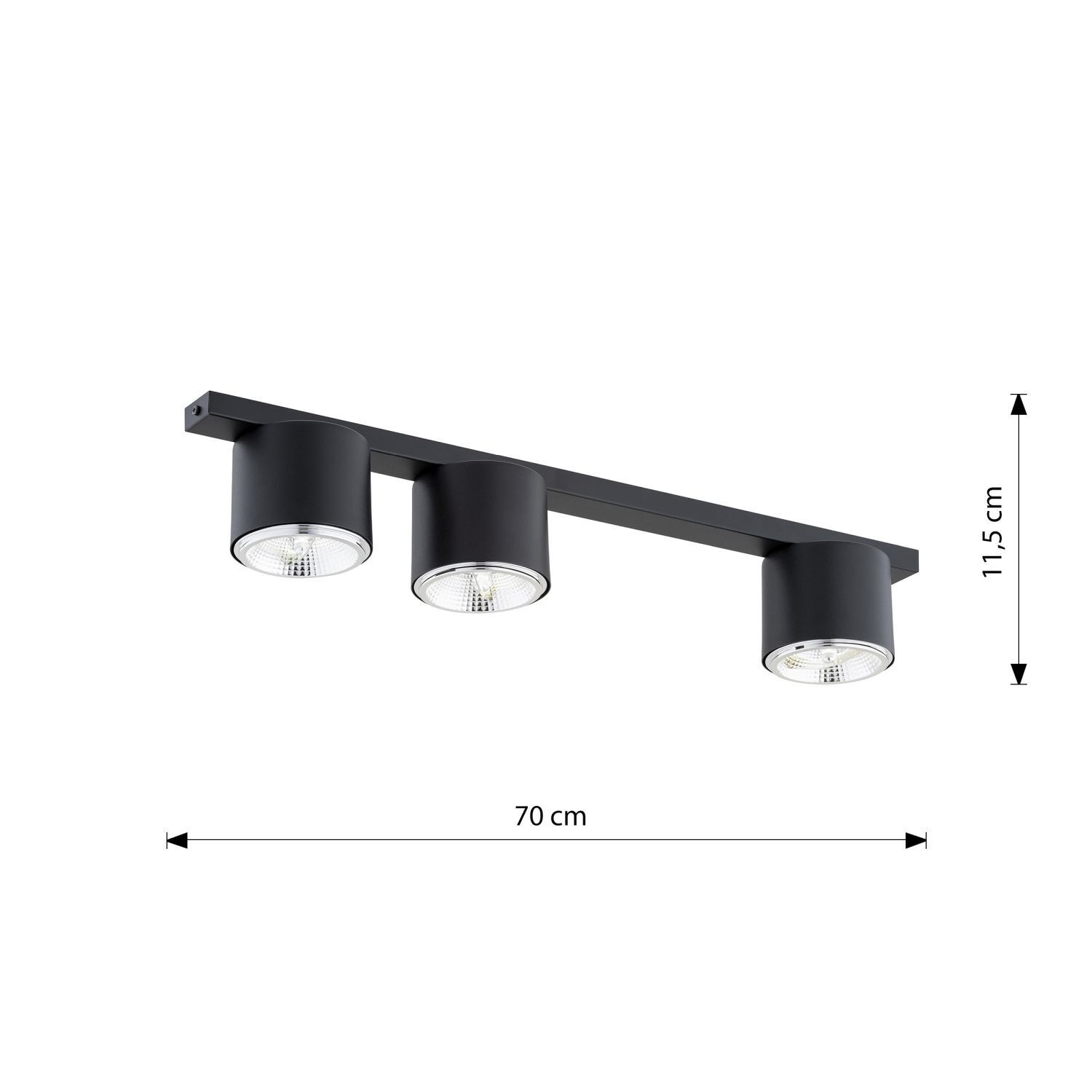 Deckenlampe Metall 70 cm lang Schwarz 3-flammig GU10 AR111 Leuchte, Beleuchtung, Deckenleuchte