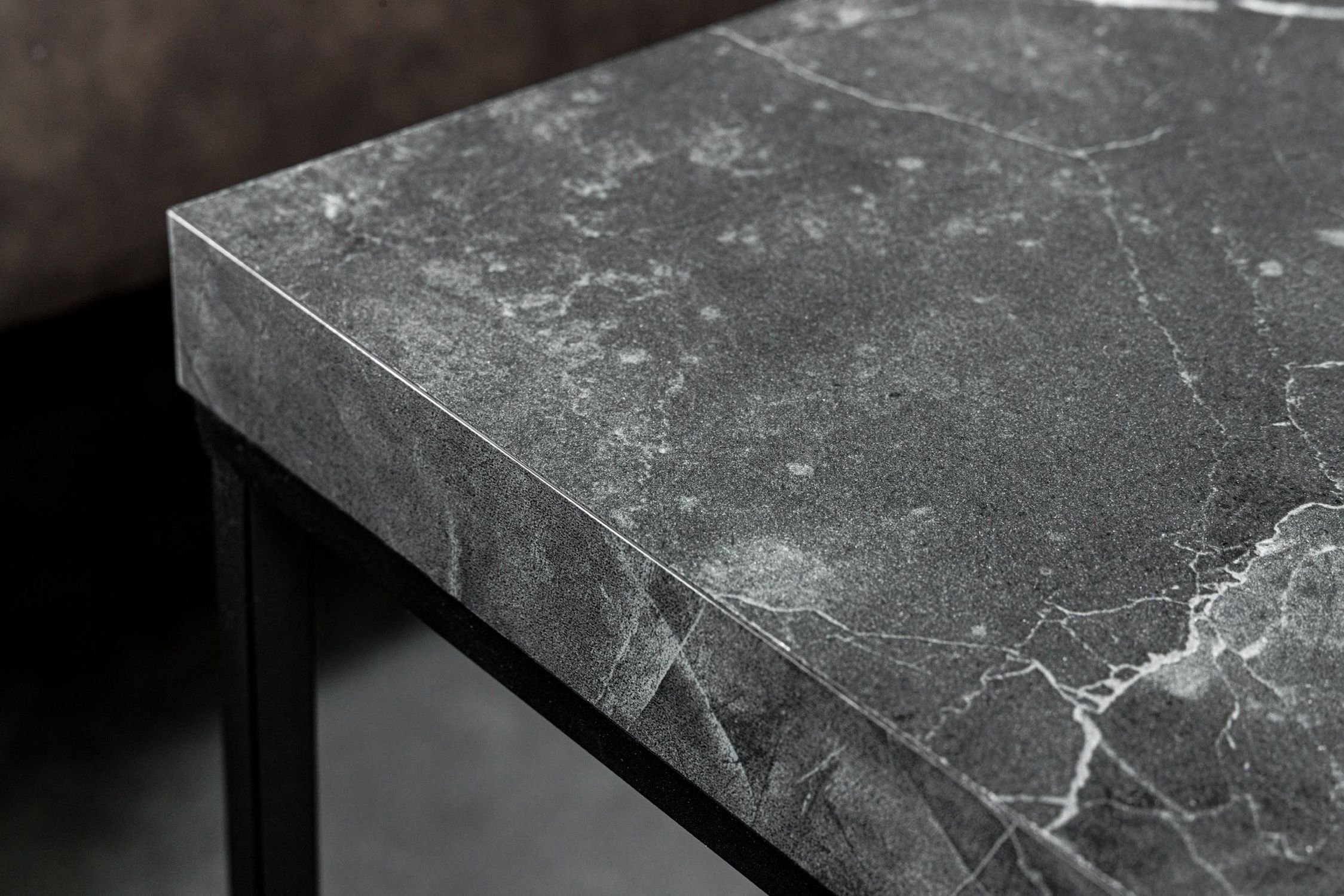 Beistelltisch quadratisch Schwarz 40 x 40 cm Marmor Optik Schiefer, Mobiliar, Tabelle, Tischplatte, Fußboden