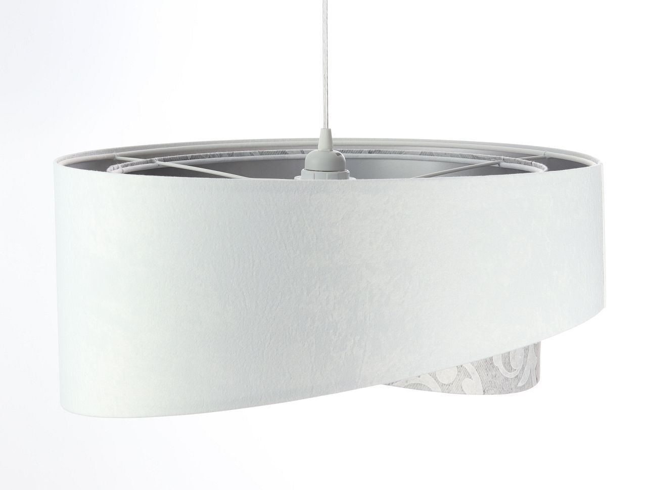 Hängeleuchte Weiß Grau Silber E27 rund D: 50 cm Stoff