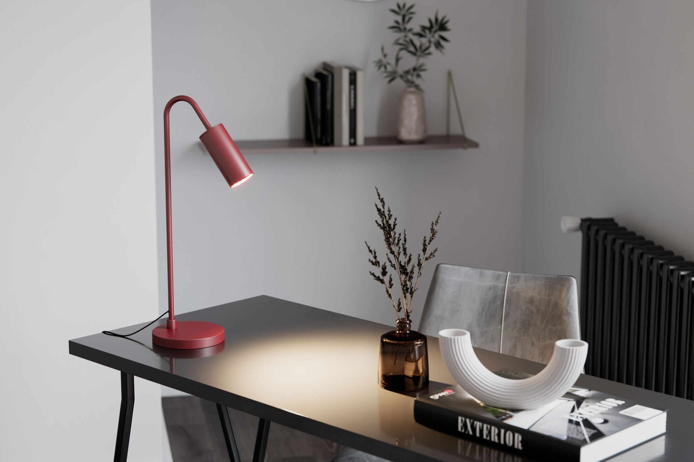 Schreibtischlampe Metall 51 cm hoch Dunkelrot GU10 Tischlampe, LED-Lampe, rote Lampe, Schreibtisch, Vasen-Deko