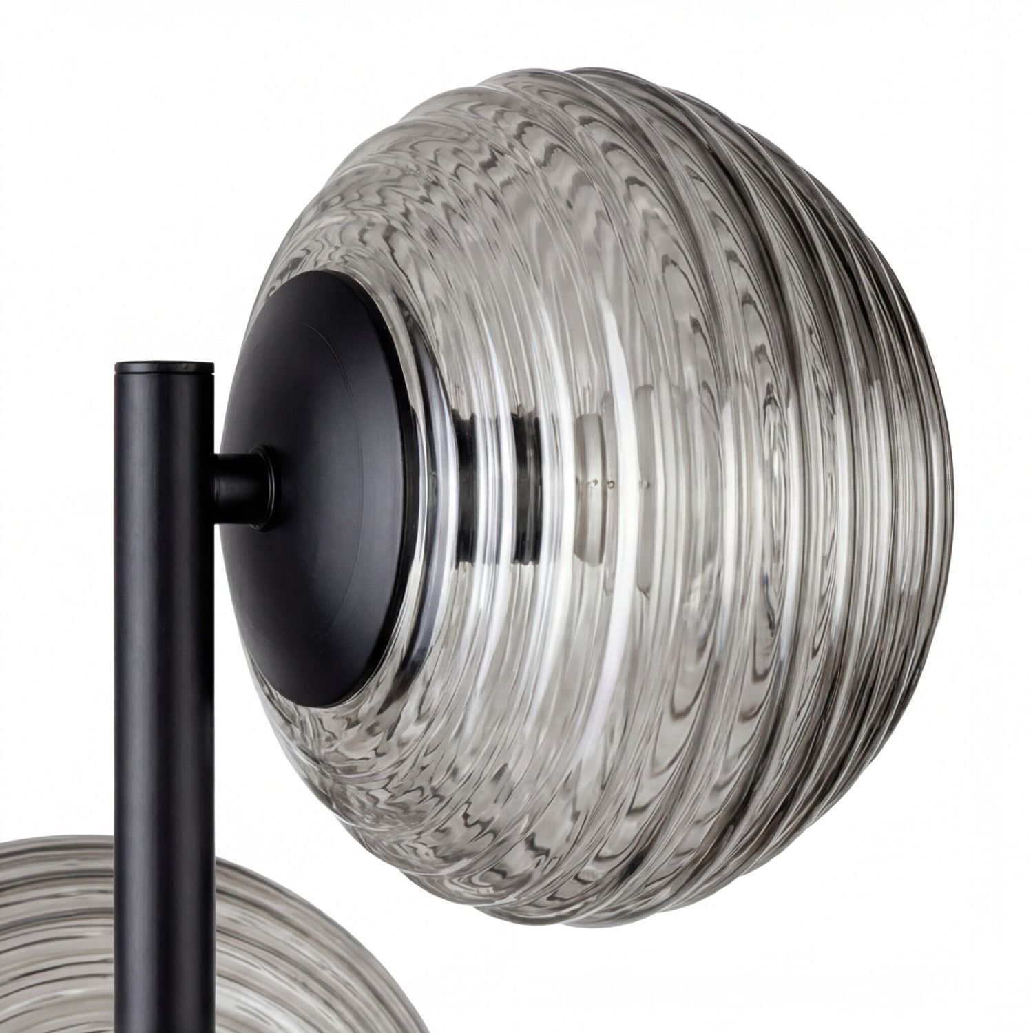 Stehlampe Schwarz Rauchglas Metall Schalter 160 cm E27 Glühbirne, Lampe, Glas, Kugelkopf, Stehlampe