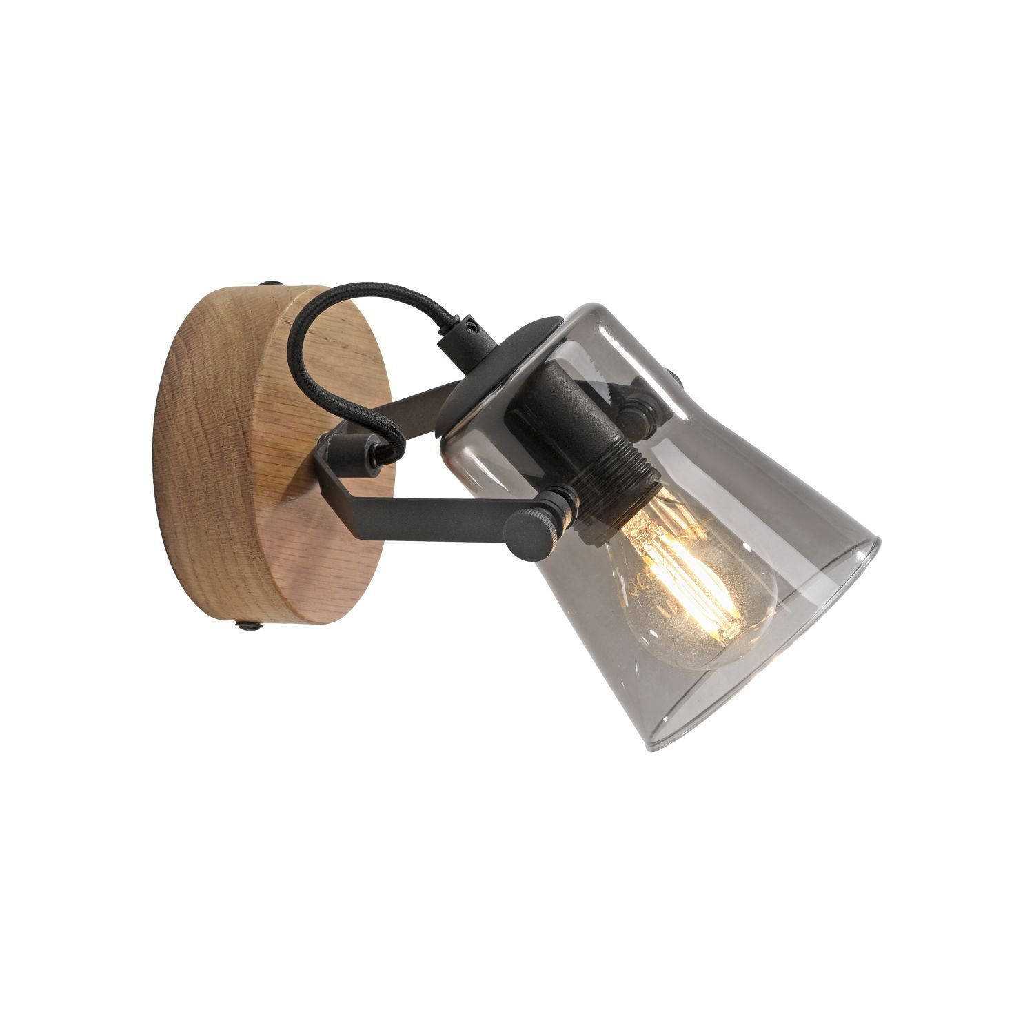 Flexibler Wandstrahler Glas Eiche E14 T:10 cm Rauchgrau