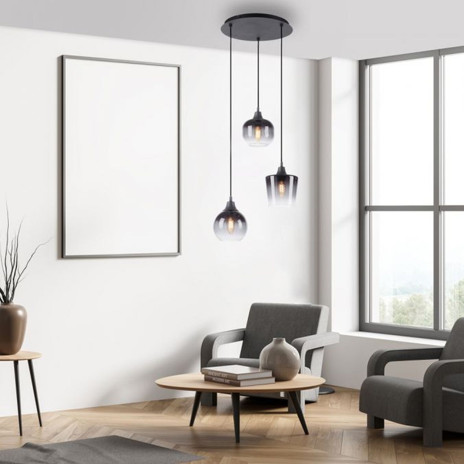 Hängeleuchte Glas Metall Rauchgrau Schwarz E14 B:38 cm