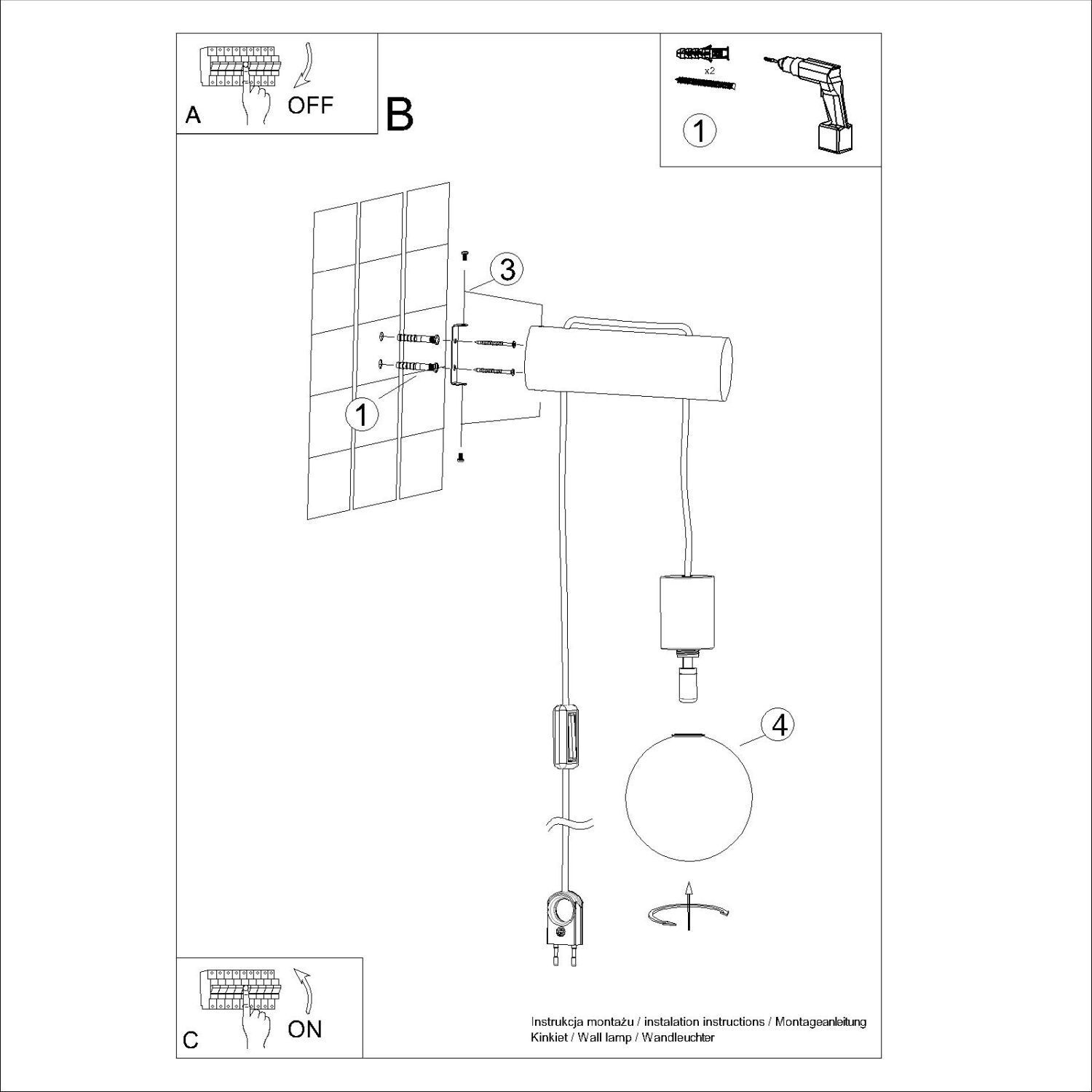 wandlampen, montage, kabel, befestigung, schalter