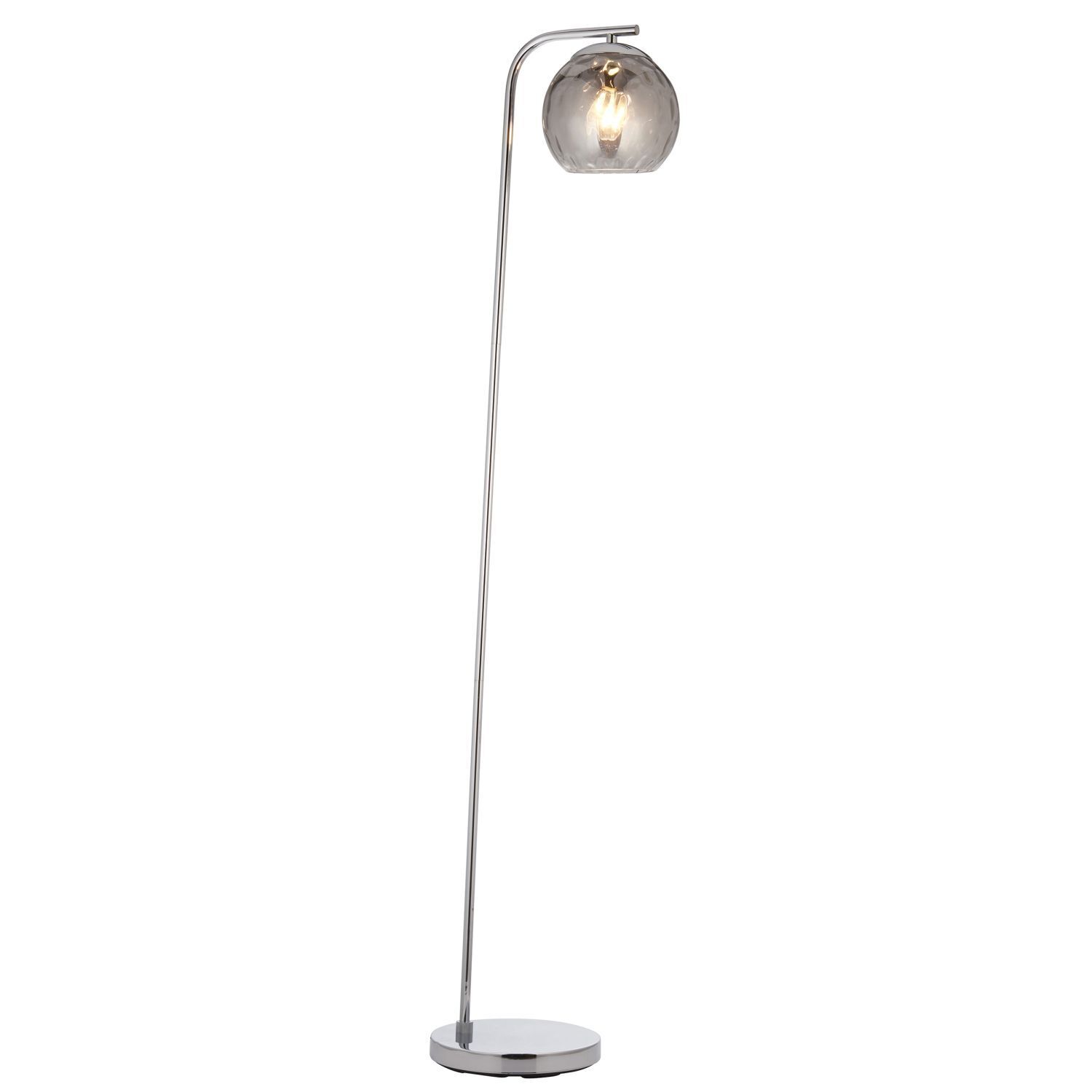 Stehlampe Rauchglas Metall 150 cm Chrom Grau Kugelschirm E27