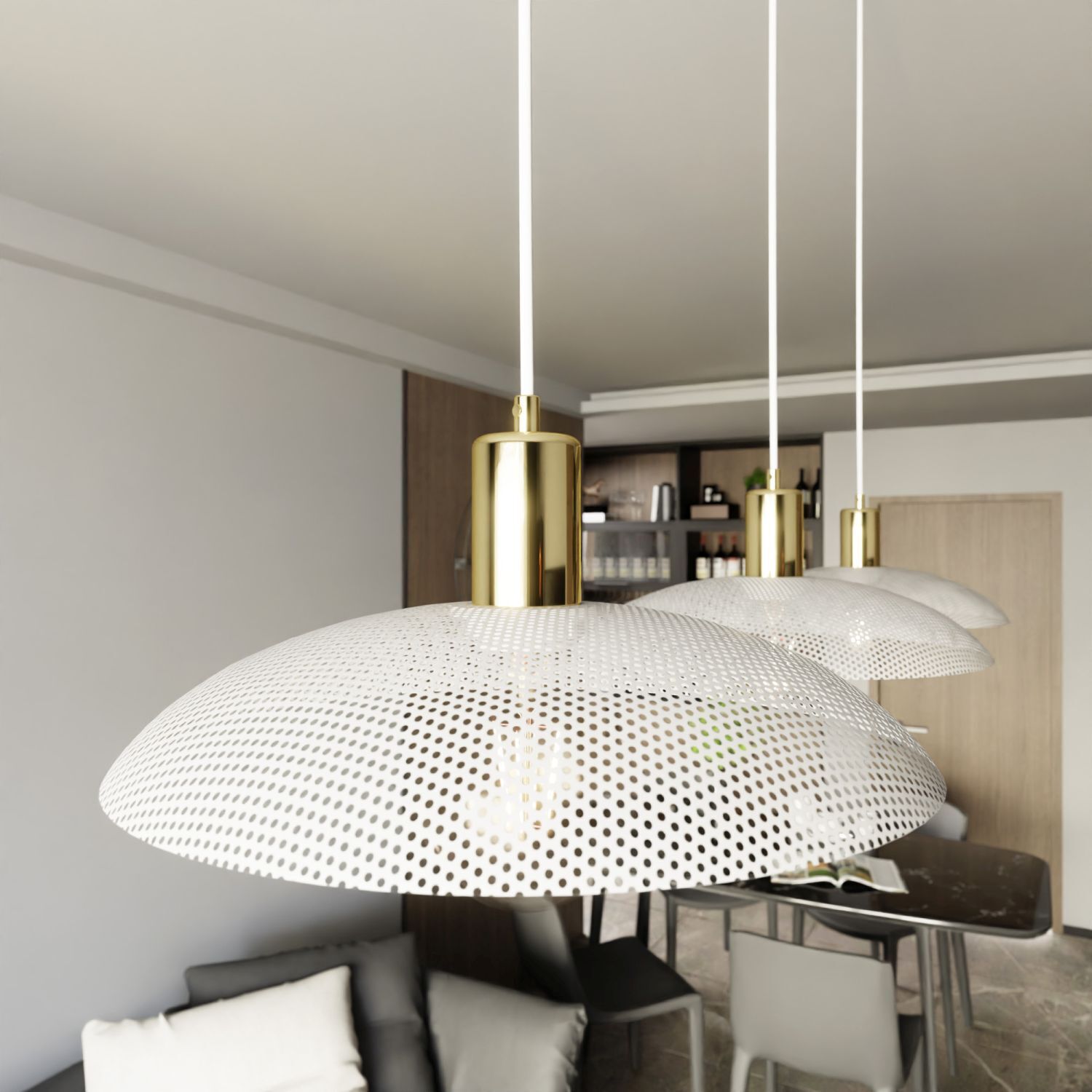 Pendelleuchte Metall L: 90 cm E27 Weiß Gold 3-flammig E27
