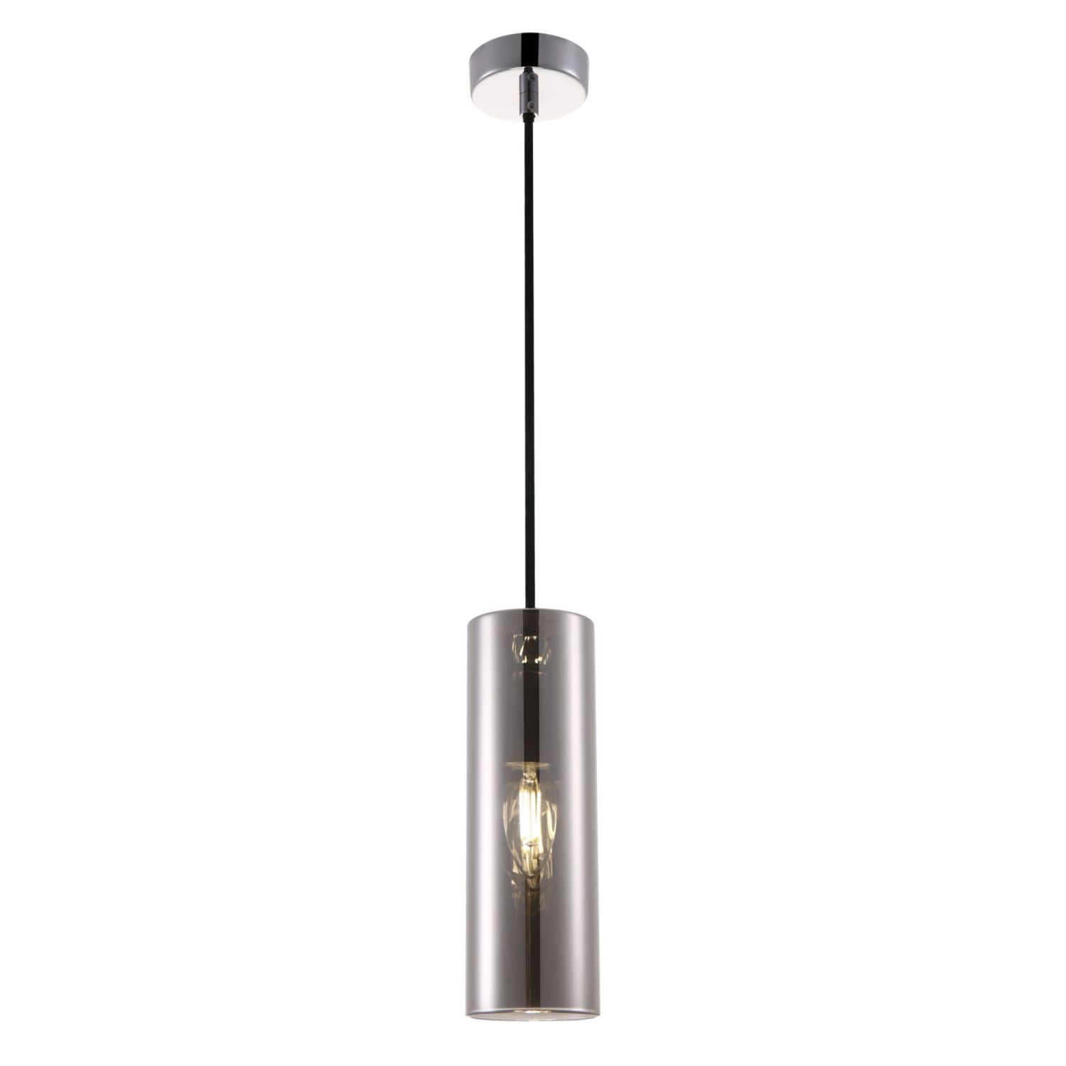 Hängelampe Metall Rauchglas E14 rund D: 8 cm Chrom