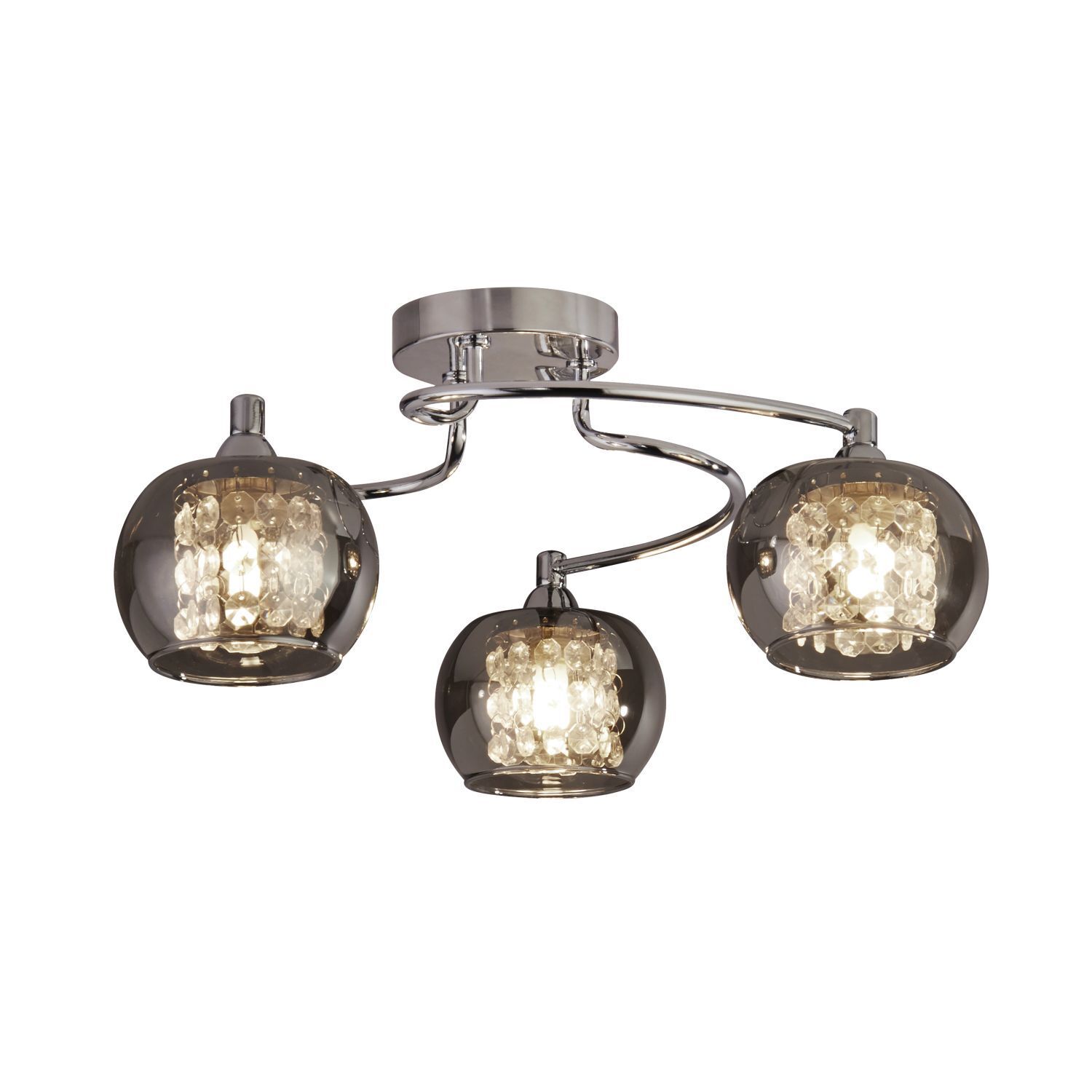 Deckenlampe 3-flammig Chrom Rauchgrau G9 Glas Metall