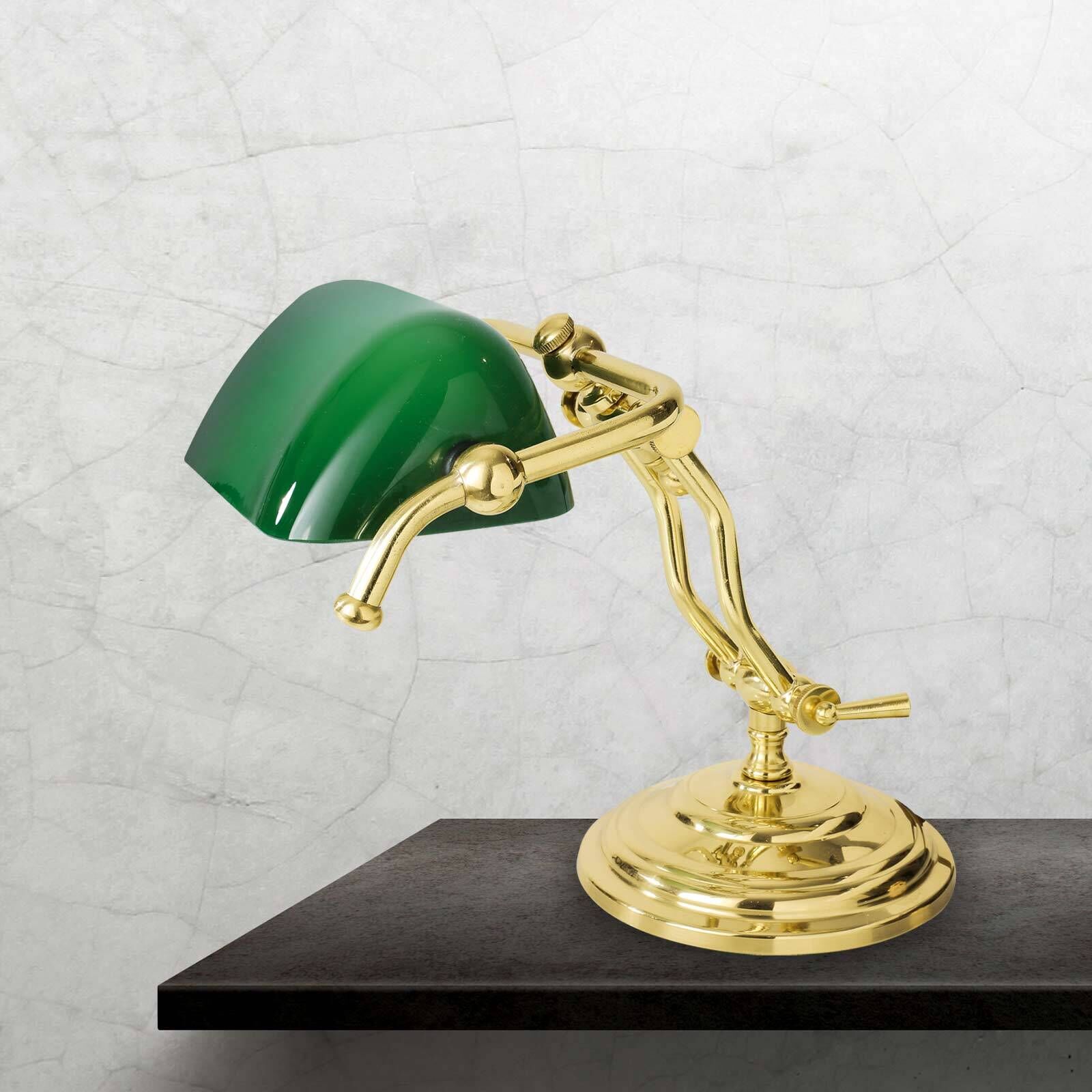 Bankerlampe E14 23 cm in Messing poliert Grün Glas