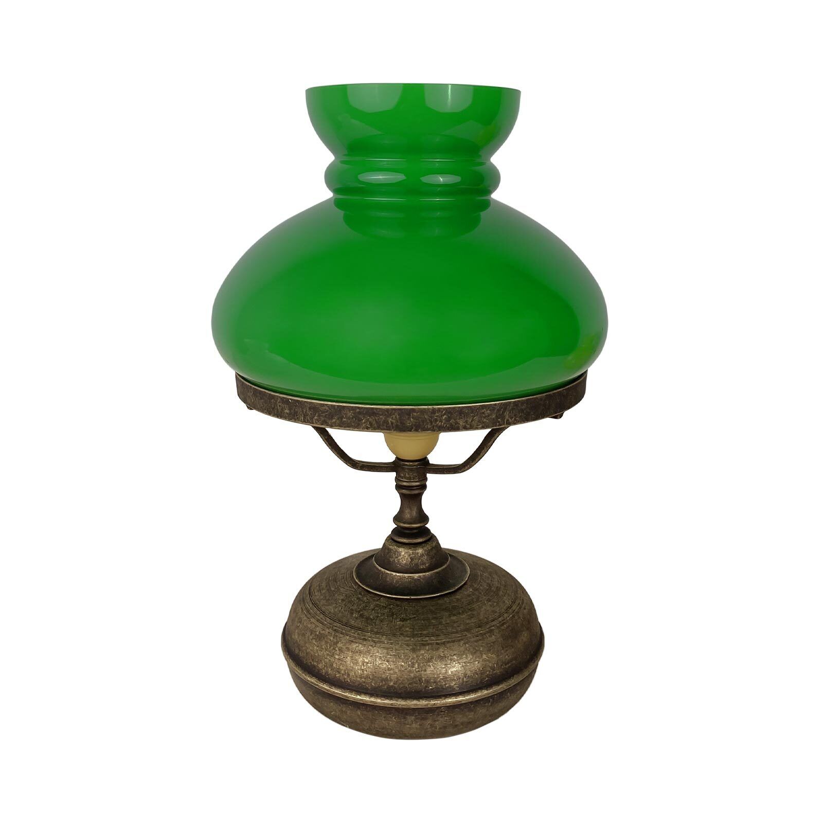 Tischleuchte Glas Messing H: 36,5 cm E27 in Bronze Antik Grün