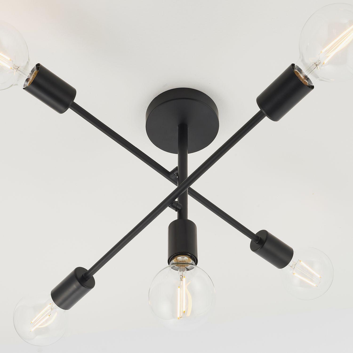 Deckenlampe Schwarz Metall 53 cm breit Retro für 5x E27