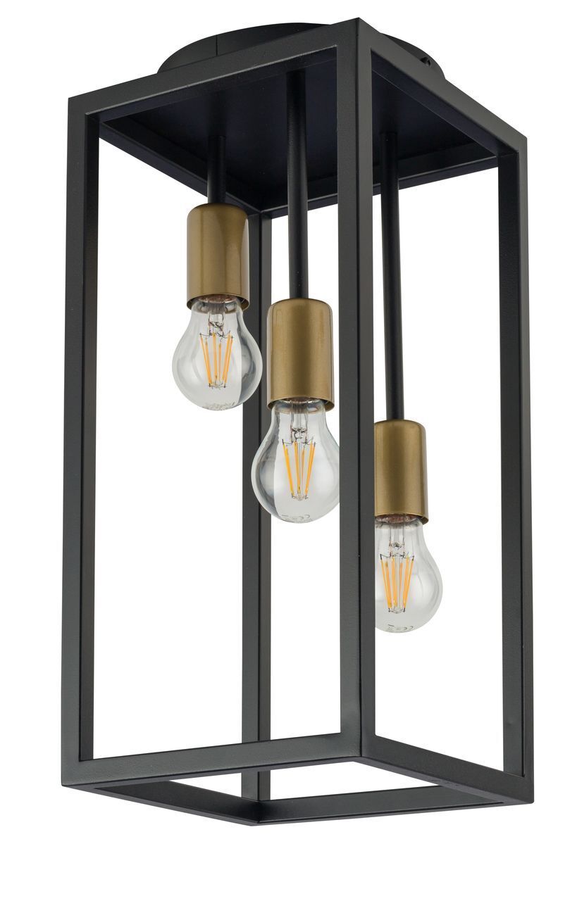 Deckenlampe 3-flammig Schwarz Gold Metall E27 Retro