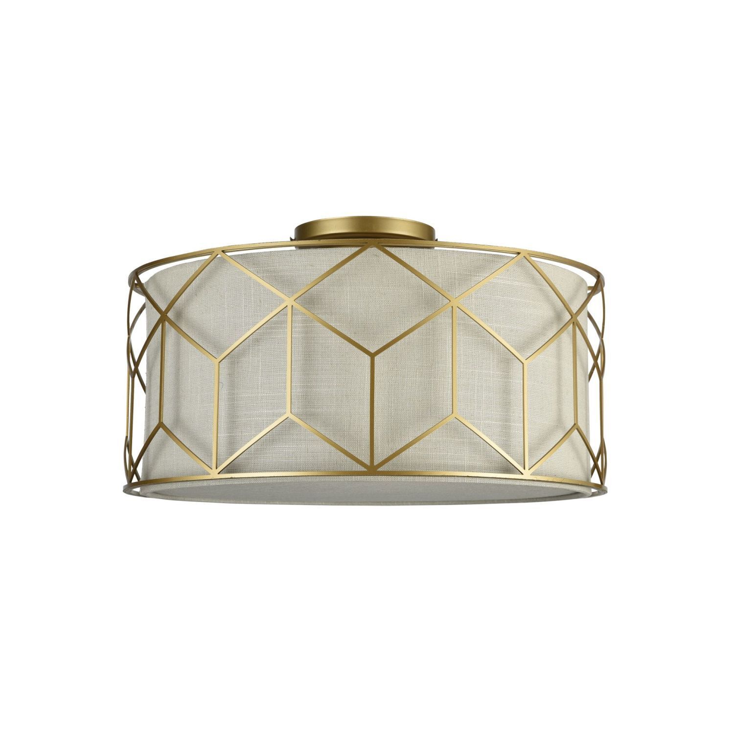 Deckenlampe Stoff Metall E27 D: 43 cm in Gold Natur
