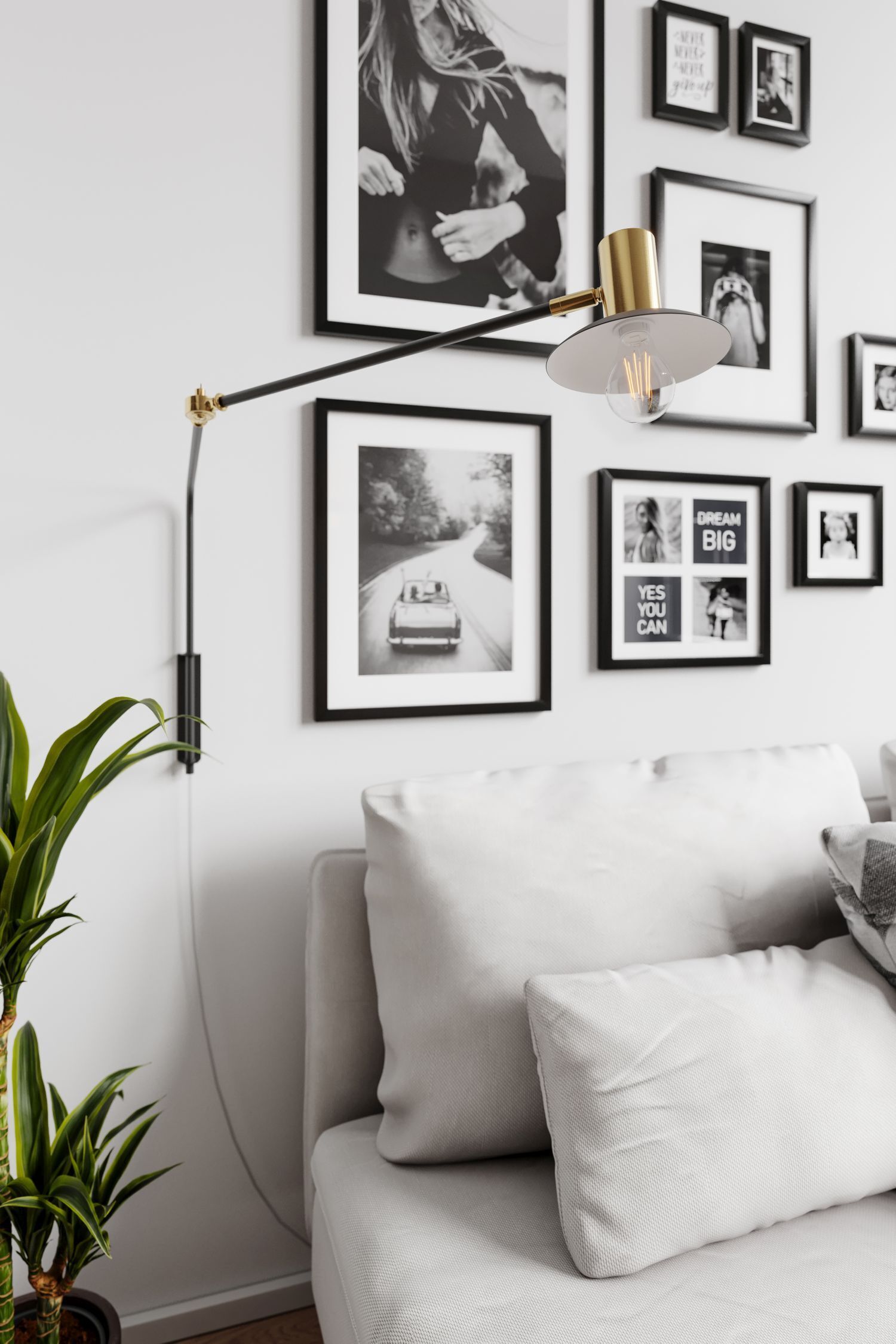 Wandlampe mit Kabel und Stecker Metall E27 Schwenkarm Wohnzimmer, Wanddeko, Fotosrahmen, Leuchte, Sofa