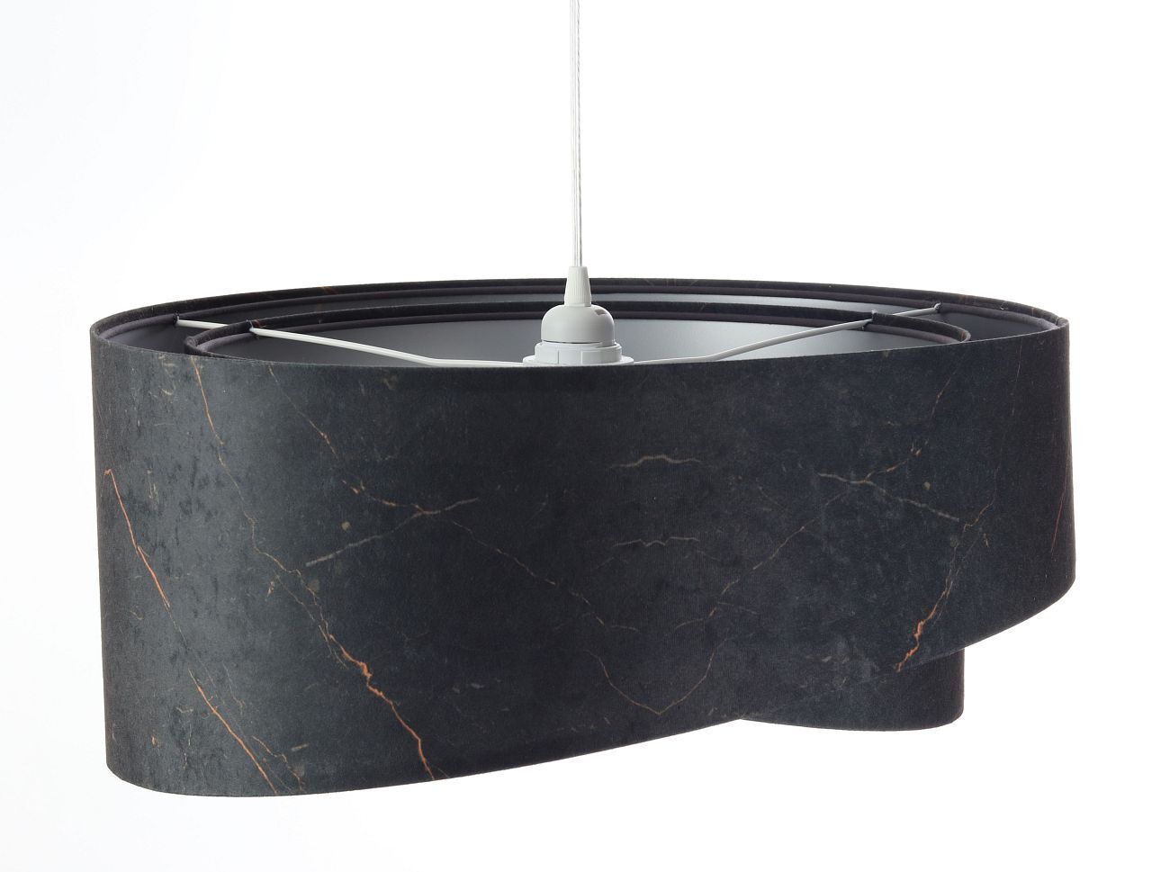 Hängeleuchte Schwarz Silber E27 D: 50 cm Stoff Velours Optik