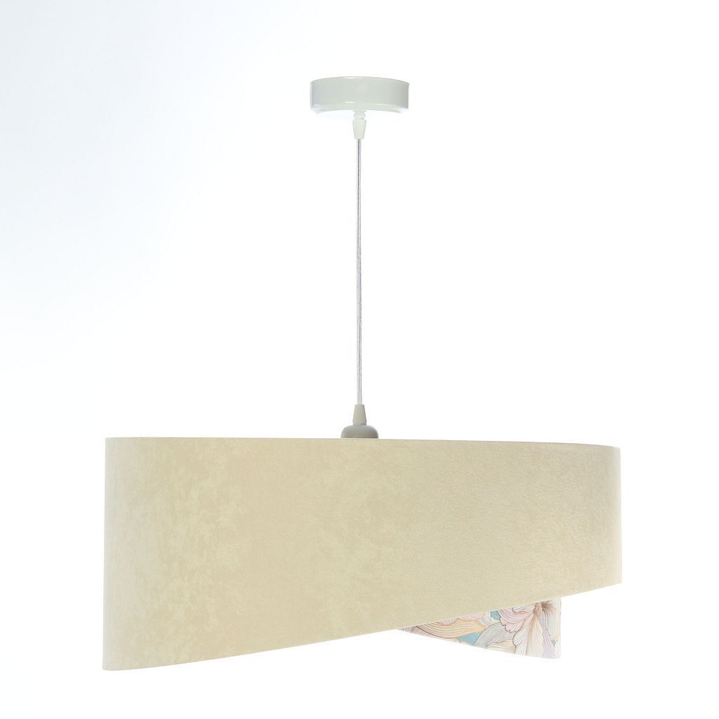 Pendelleuchte rund D: 50 cm E27 Stoff in Beige Creme Gold