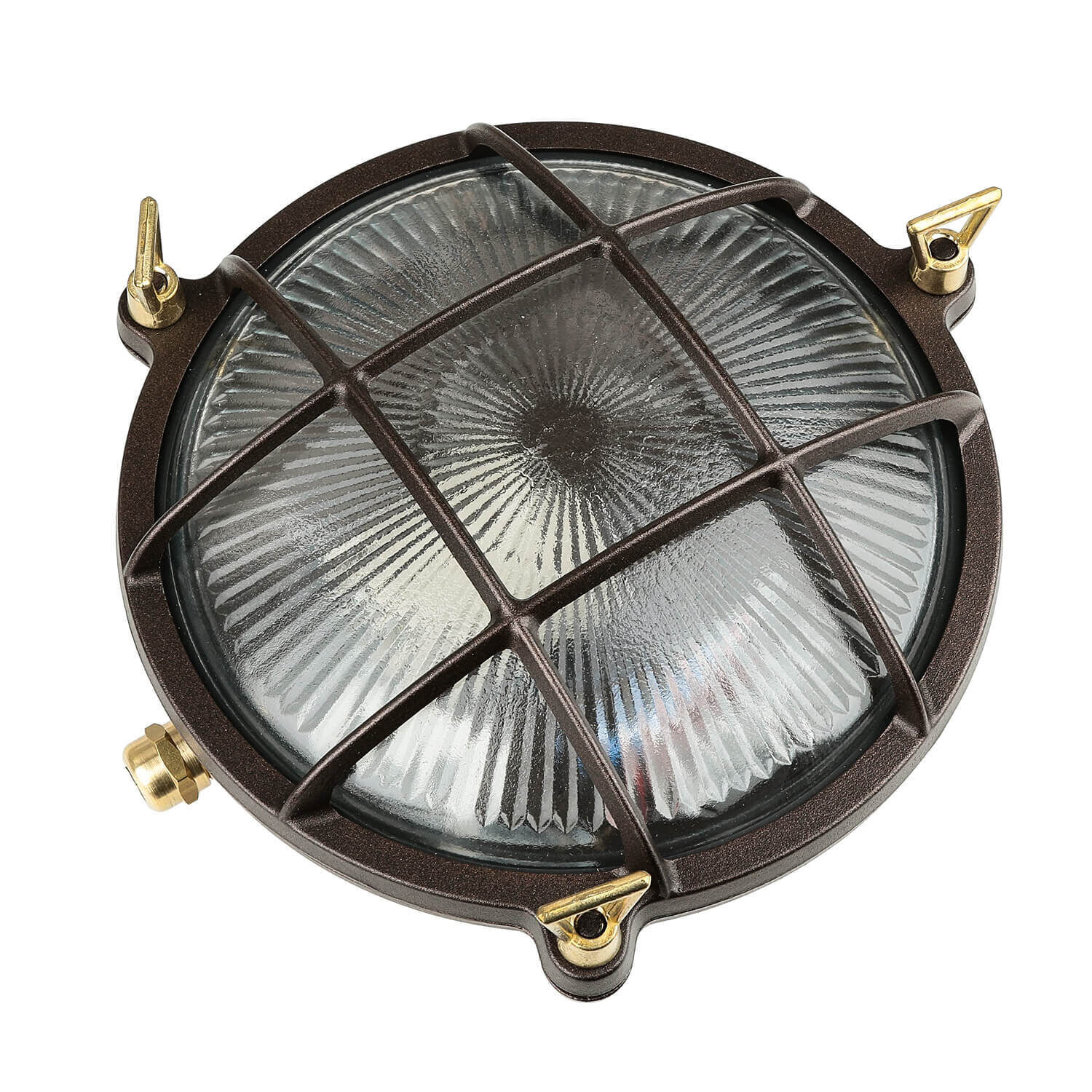 Licht-Erlebnisse Outdoor wandlamp messing glas IP64 voordeur Ingang D: 10 cm E27 max. 18 W geribbeld rustieke maritieme buitenlamp muur SKIATHOS