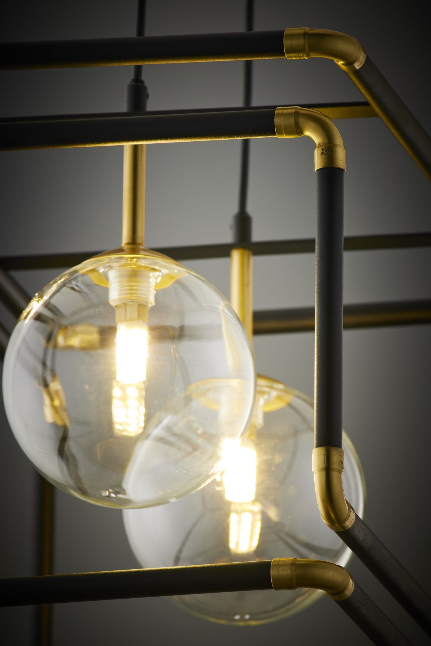 Hängelampe Metall Glas in Schwarz G9 L:54 cm 2-flammig Licht, Beleuchtung, Lampe, Kronleuchter