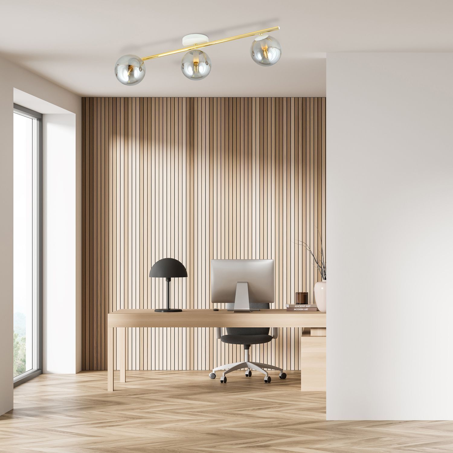 Deckenlampe Kugel Schirme Rauchglas Metall LUISELLA