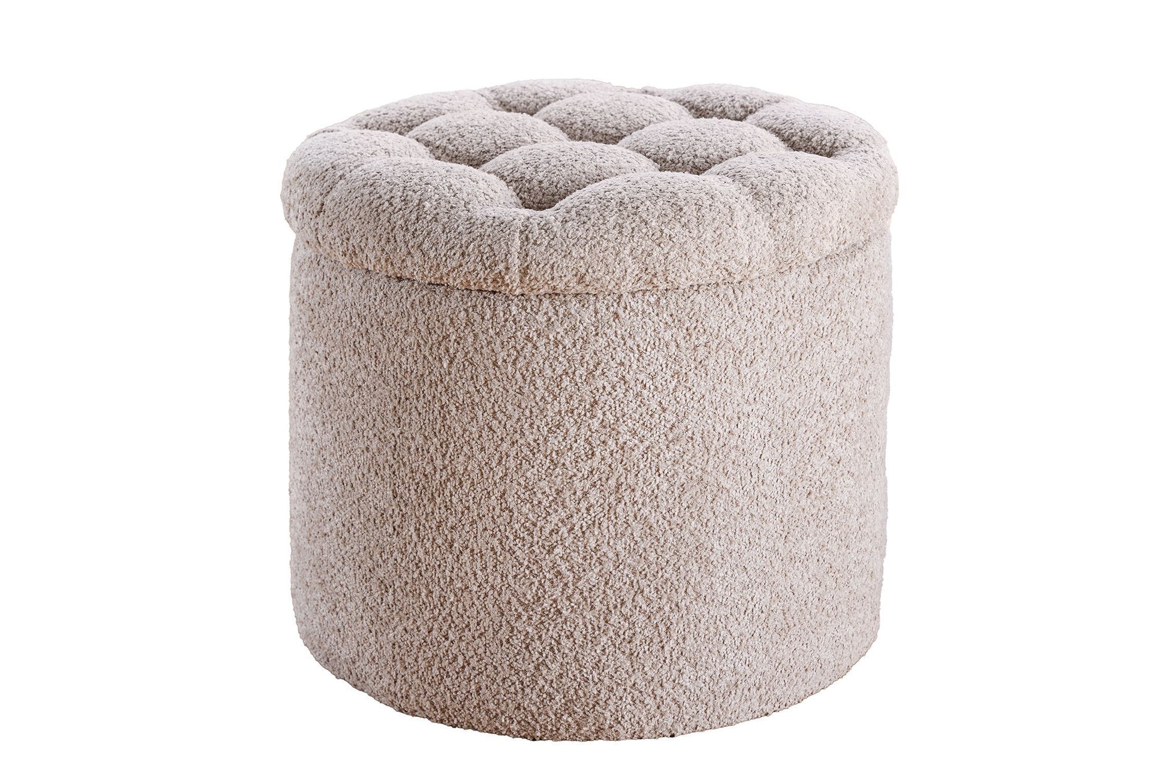 Pouf mit Stauraum Ø 50 cm H: 43 cm Bouclé Creme Beige